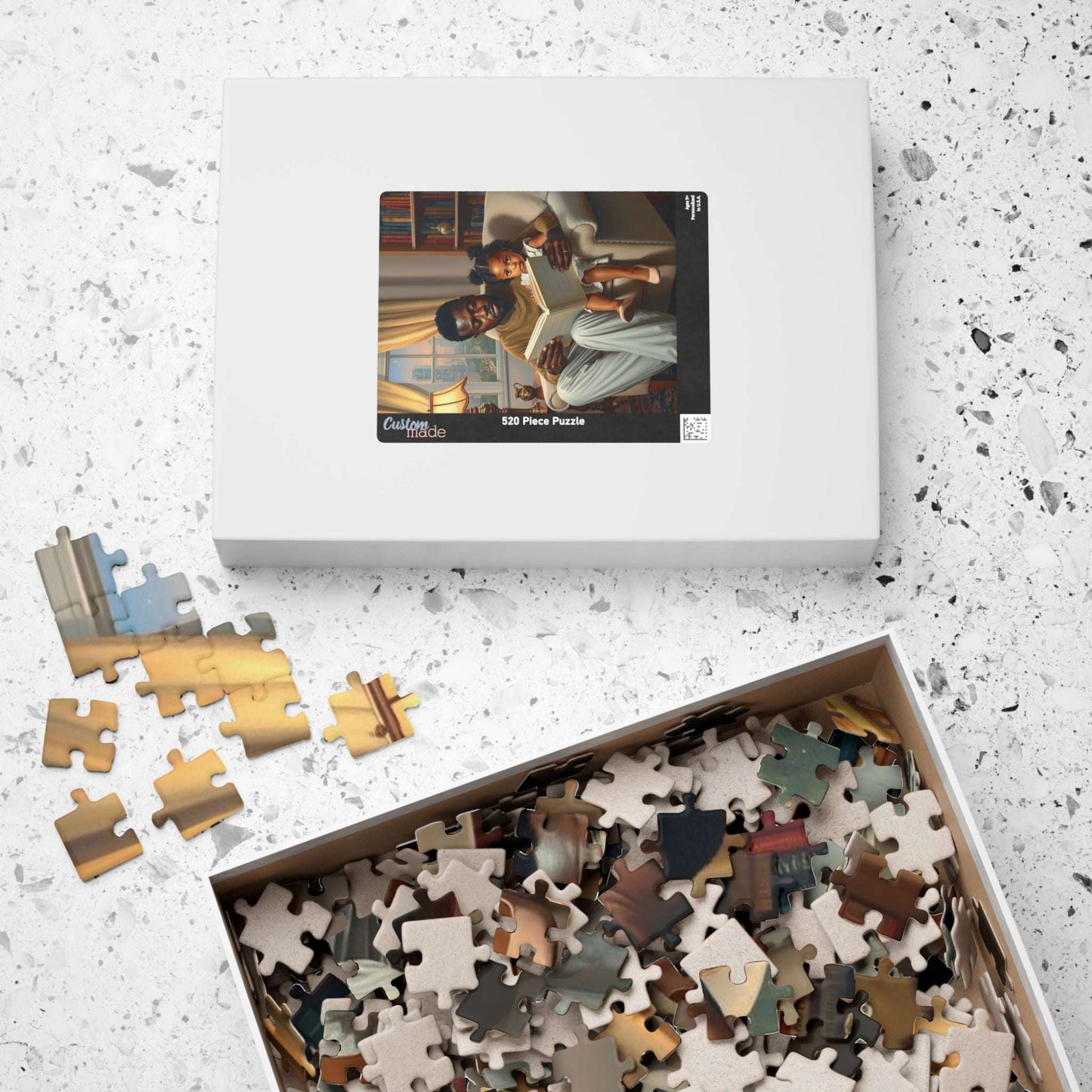 Black Family Reading Jigsaw Puzzle - African American Father and Daughter Heartwarming Scene, Afrocentric Art Puzzle The Puzzle Chest