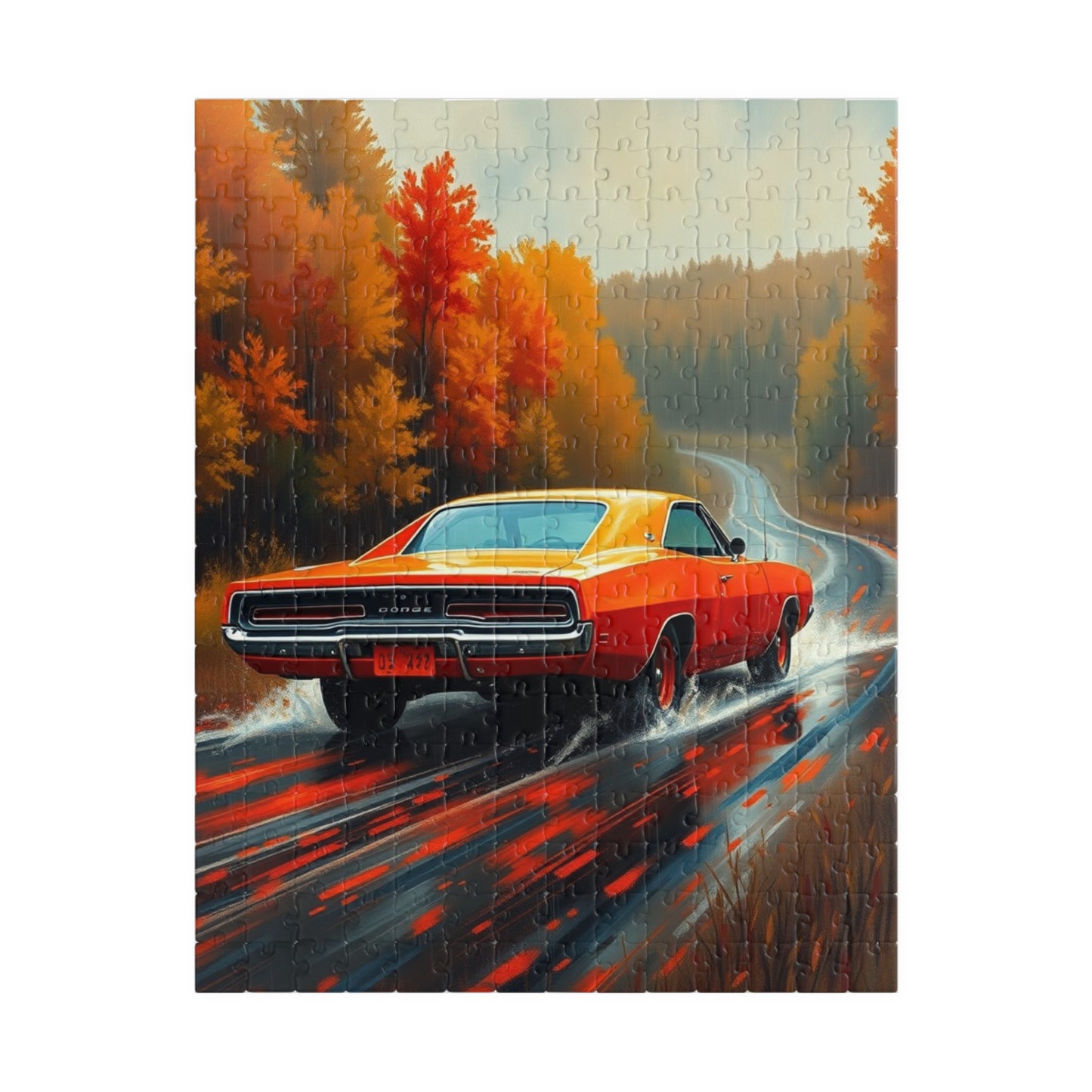 Vintage Car Puzzle - Classic 1969 Charger, Autumn Road Trip Scene 252 pcs (Vertical) Puzzle The Puzzle Chest