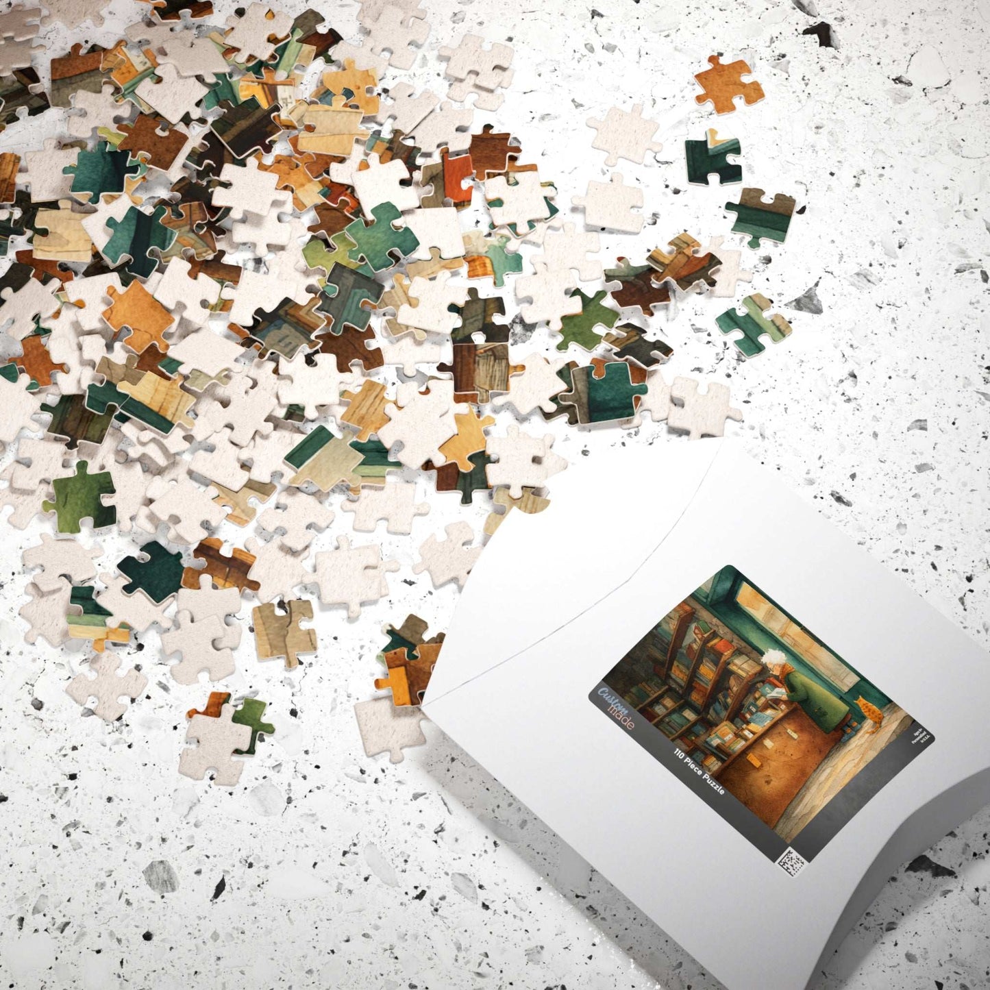 Golden Hour at the Book Nook - Cozy Bookstore Jigsaw Puzzle, Vintage Cartoon Illustration, Cat Lover, Holiday Birthday Gift for All Ages Puzzle The Puzzle Chest