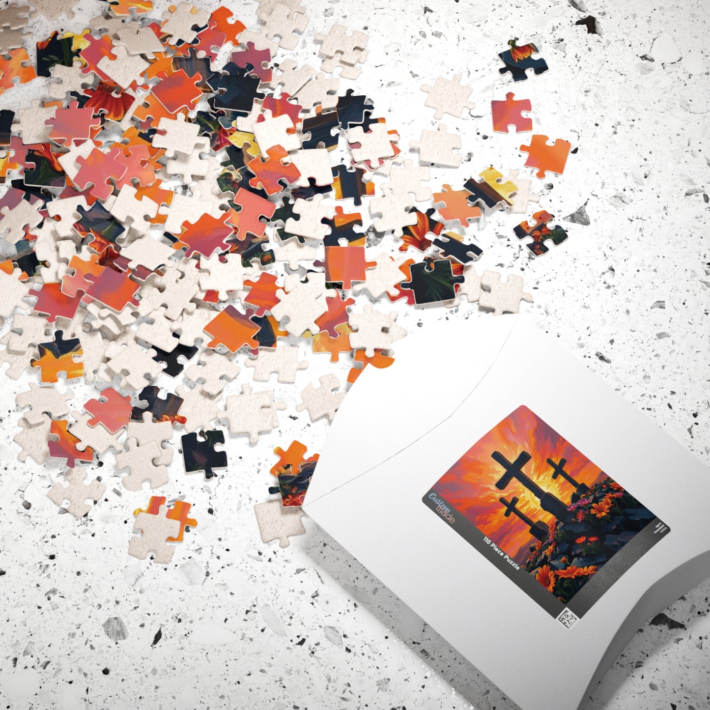 Three Crosses Sunrise Puzzle, Christian Wildflower Jigsaw Game, Spiritual Uplifting Scene with Wooden Crosses, Religious Puzzle Lover Gift Puzzle The Puzzle Chest