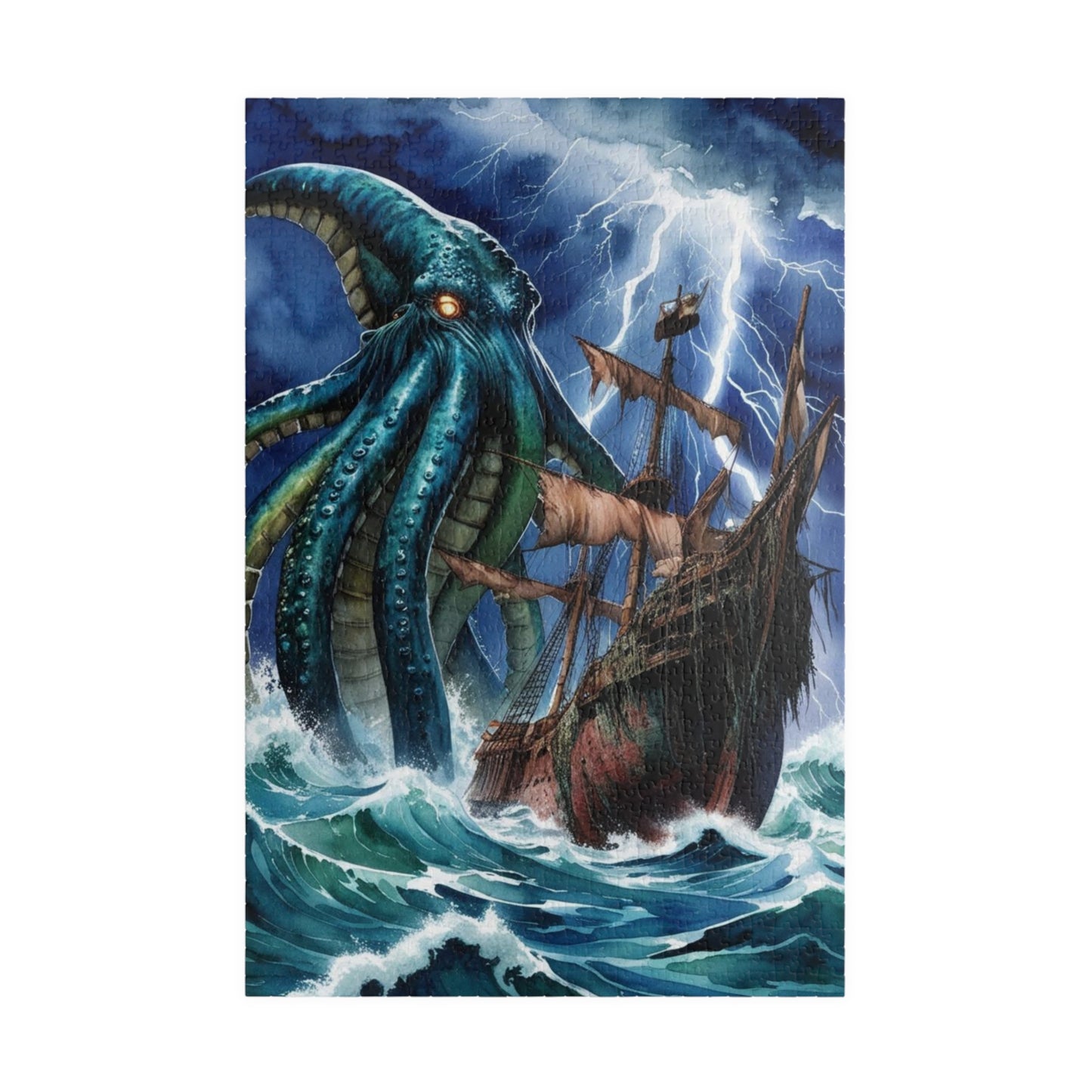 Kraken Puzzle, Mythical Creature Colossal Sea Monster Jigsaw, Pirate Ship Stormy Ocean Theme Tabletop Game for Adult Entertainment, Hobby