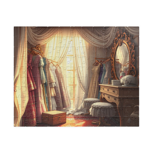 Vintage Chic Closet Puzzle, Nostalgic Fashion Elegant Decor Scene Jigsaw Game, Retro Dresses Antique Mirror Cozy Atmosphere, Gift for Her 110 pcs (Horizontal) Puzzle The Puzzle Chest