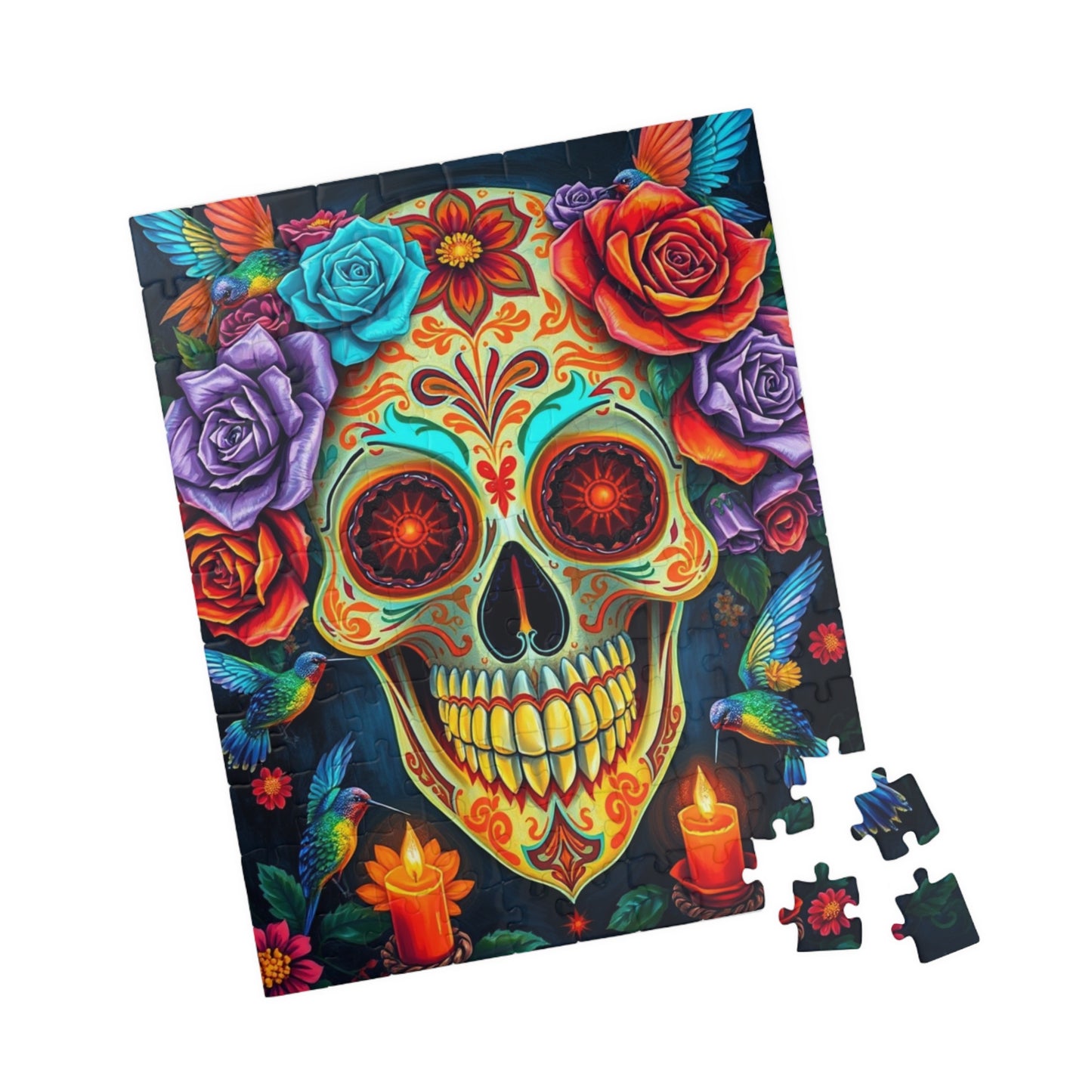 Colorful Skull Artwork Puzzle - Day of the Dead, Fun Family or Solo Activity, Unique Gift Idea for Puzzle Lovers Art Fans, Brain Teaser Puzzle The Puzzle Chest