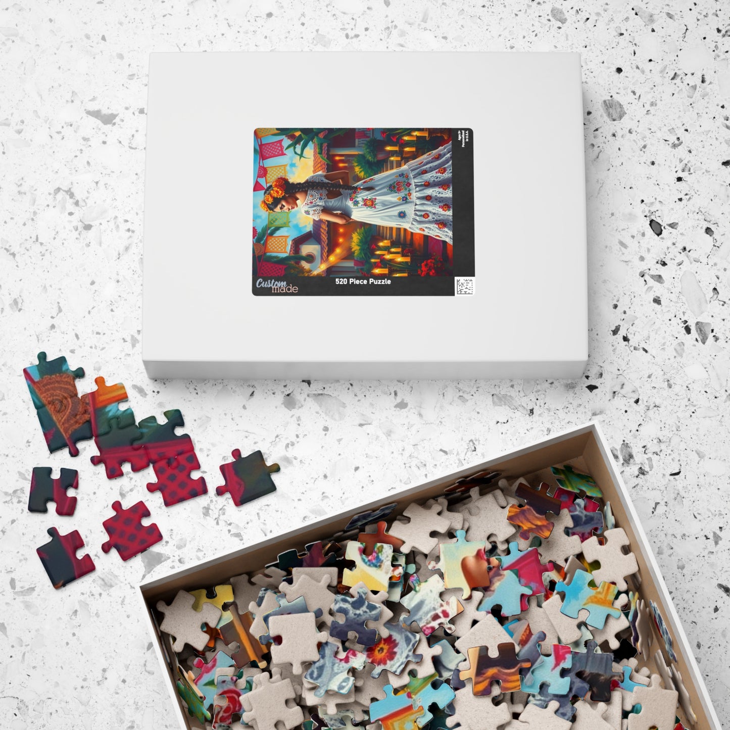 Mexican Bride Jigsaw Puzzle (110-1014 Piece), Lace Gown, Otomi Flowers, Hacienda Candles, Wedding Dress Design, Cultural Artwork Folklore Puzzle The Puzzle Chest