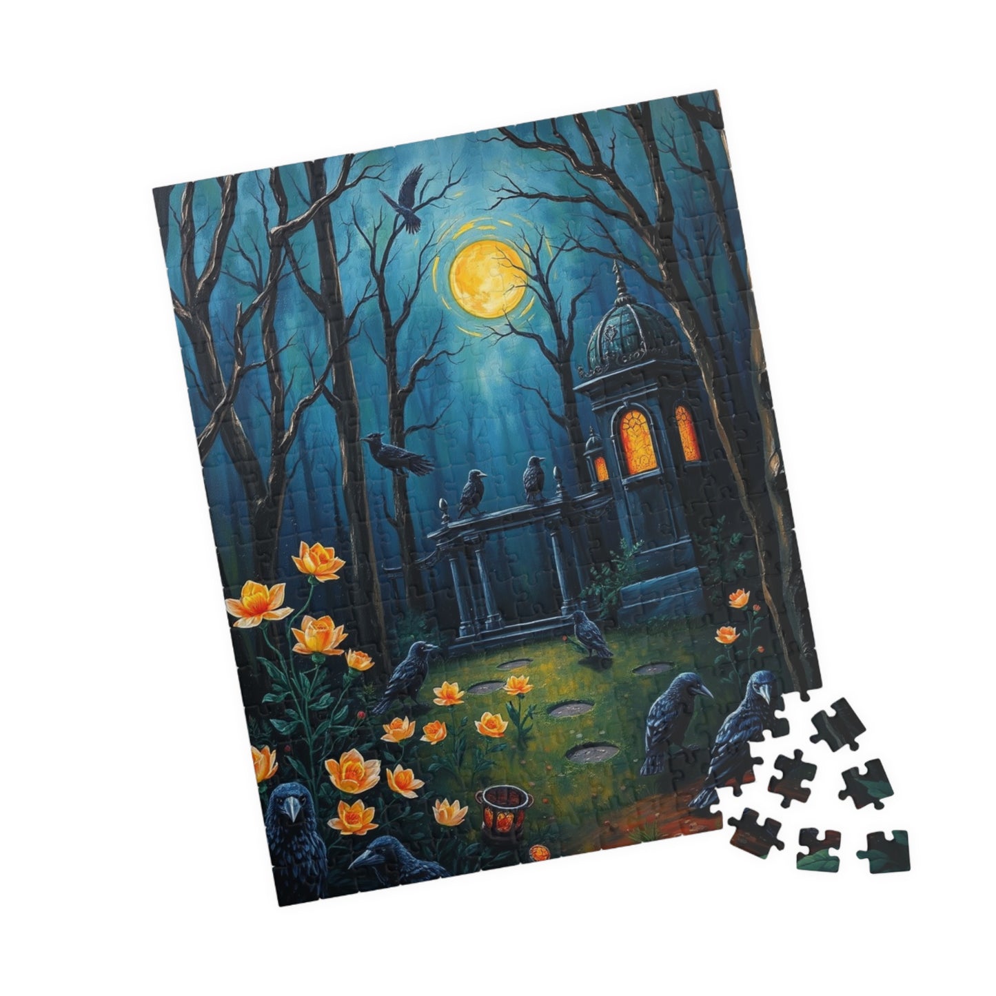 Mystical Graveyard Jigsaw Puzzle, Enchanting Black Raven Gothic Artwork, Gift for Halloween, Cozy Night Activity Solo Fun, Unique Art Puzzle Puzzle The Puzzle Chest