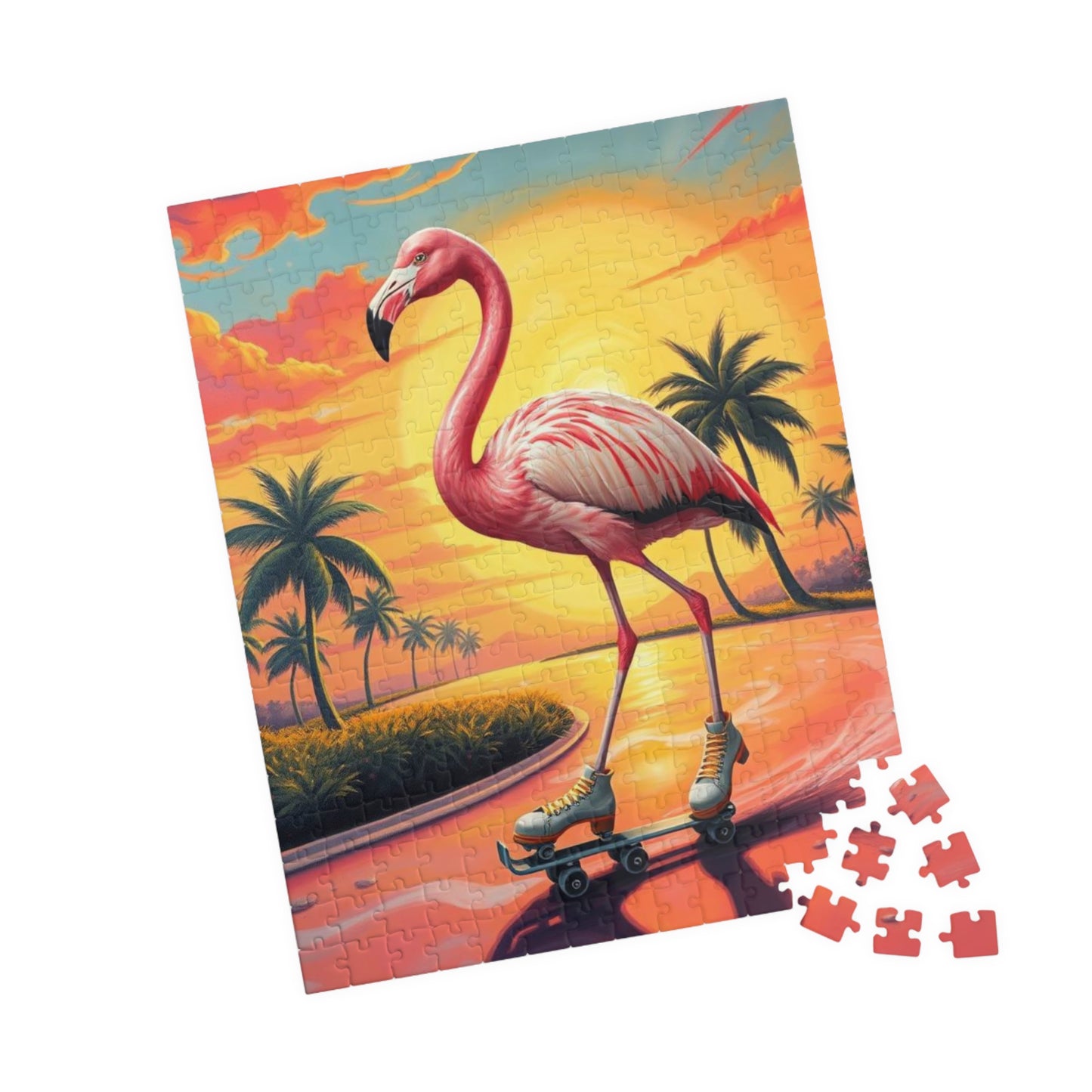 Retro Flamingo Skateboarding Puzzle, Pop Art Jigsaw Game, Fun Indoor Activity, Gift for Puzzle Lover, Family Game Night, Unique Brain Teaser Puzzle The Puzzle Chest