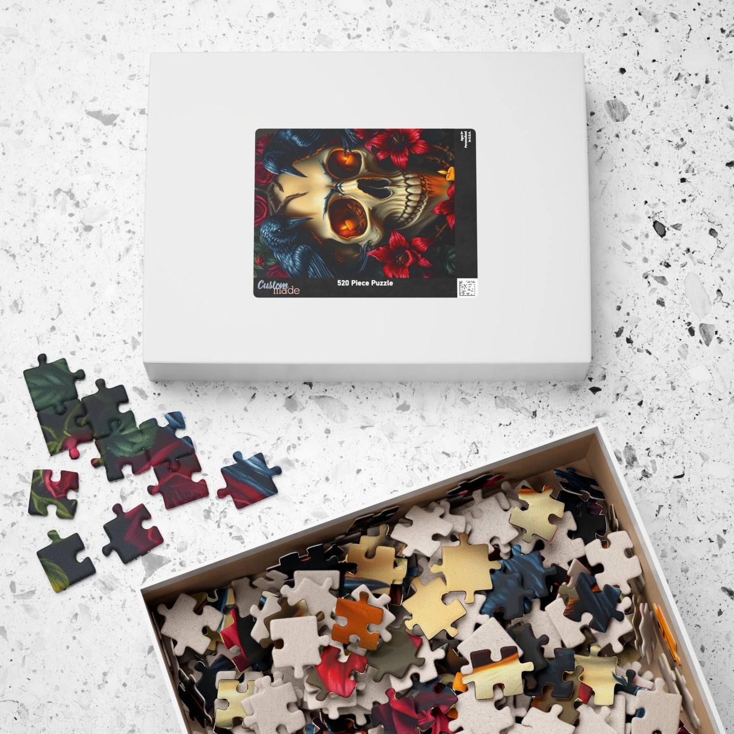 Skull and Roses Puzzle, Dark Floral Gothic Art Adult Jigsaw Game, Puzzle Gifts for Halloween, Mindfulness Solo Fun Puzzle The Puzzle Chest