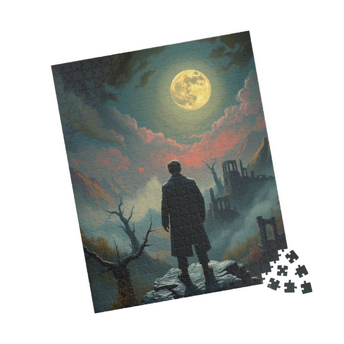 Mystical Moonlight Puzzle, Lone Traveler Overlooking Valley of Ruins, Gothic Art Jigsaw Game, Puzzle Lover Gift, Family Activity Solo Fun Puzzle The Puzzle Chest