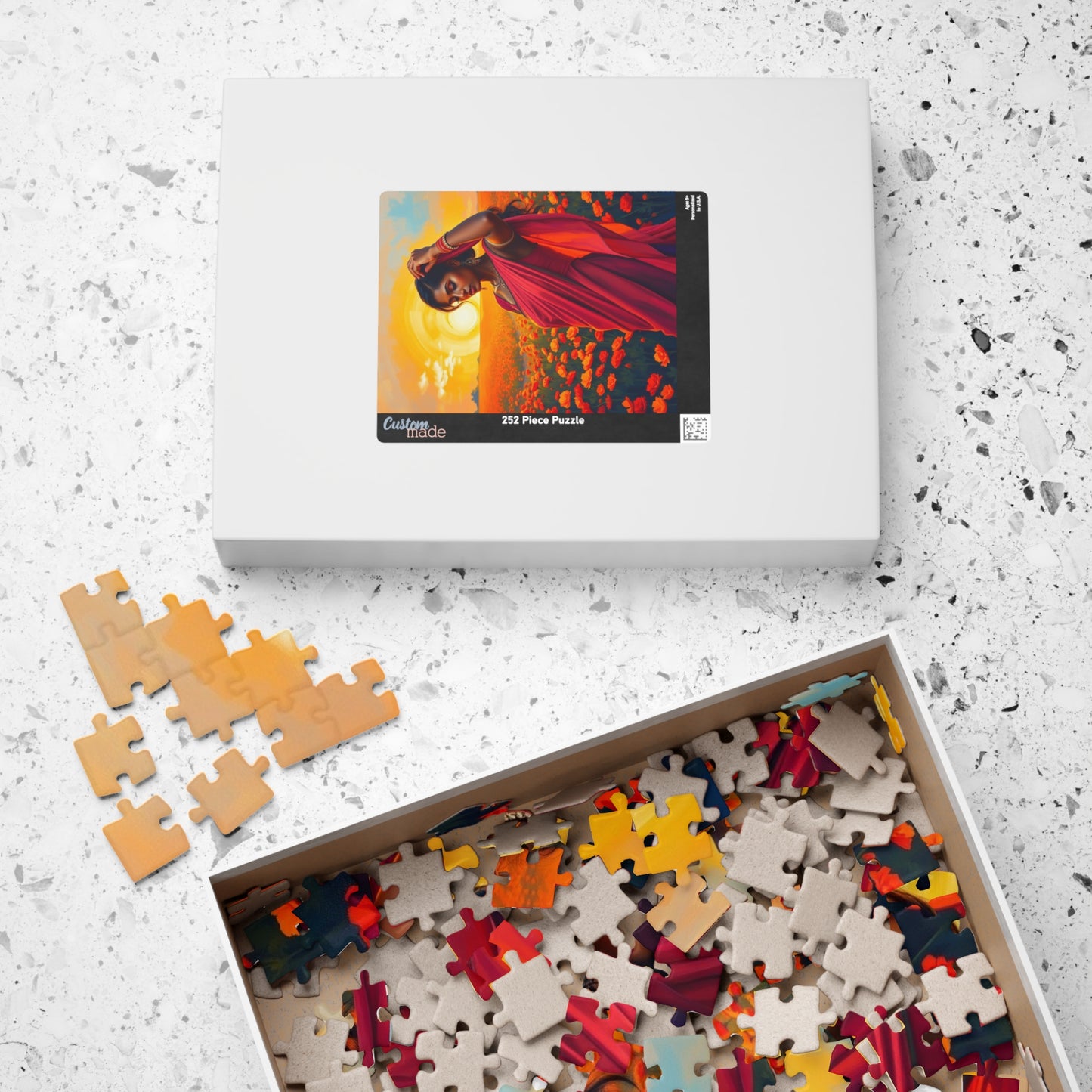 Jigsaw Puzzle, South Asian Woman in Marigold Field Sunset, 110 252 520 1014-Piece, Meditation Relaxation Activity, Mindfulness Gift, Ethnic Puzzle The Puzzle Chest