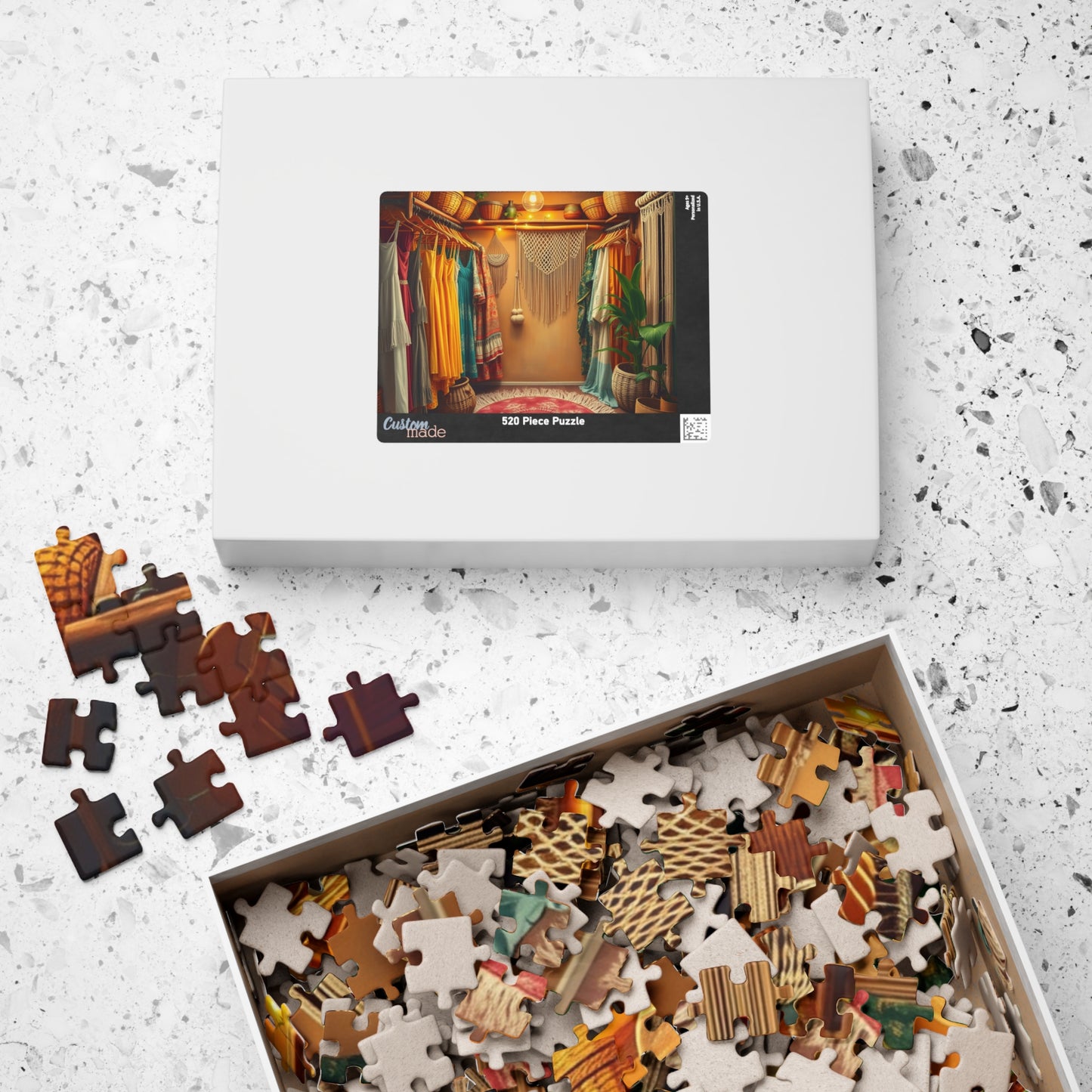 Boho Chic Closet Jigsaw Puzzle, Rustic Fashion Wardrobe with Dresses Plants and Accessories Game, Dreamy Womans Boutique, Puzzle Lover Gift