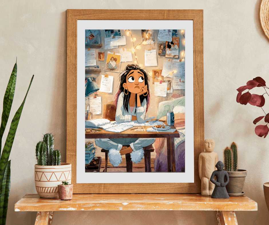 Funny Homework Cartoon Puzzle - Watercolor Jigsaw Game, Teen Girl Struggling at Desk Puzzle The Puzzle Chest