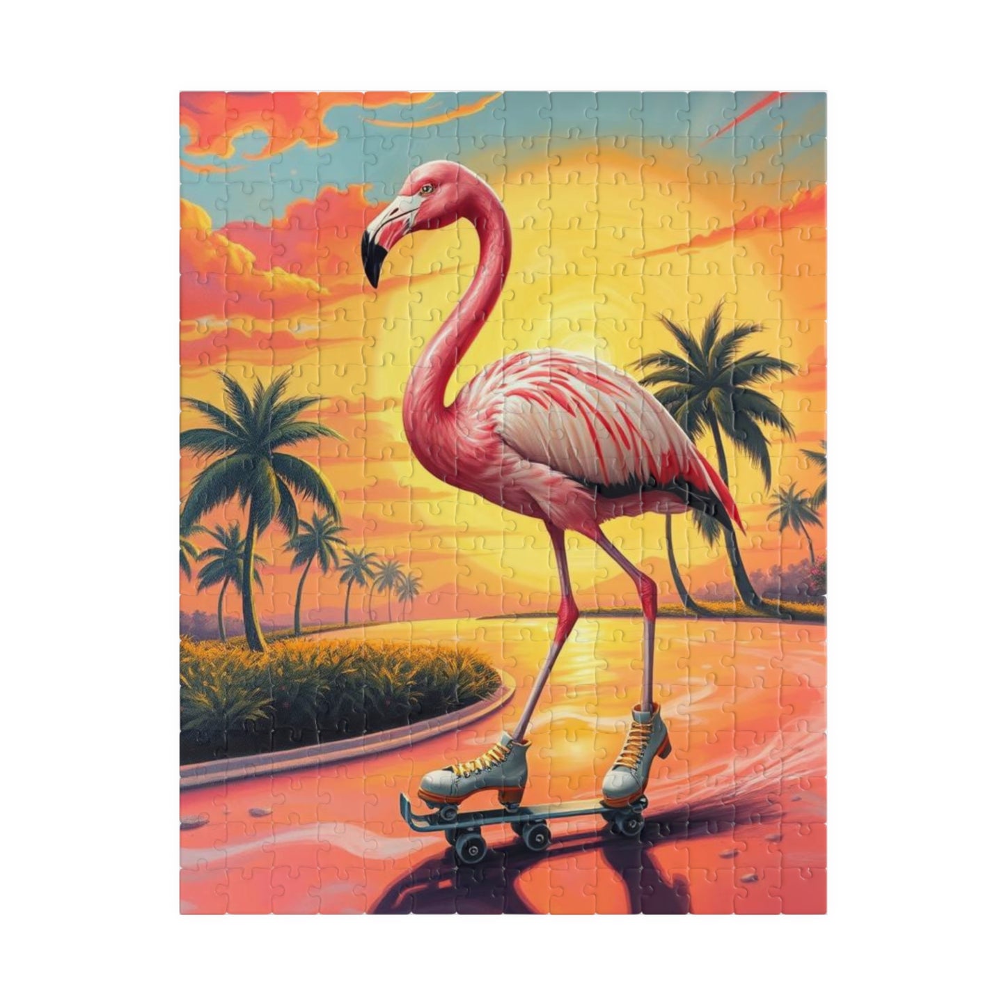 Retro Flamingo Skateboarding Puzzle, Pop Art Jigsaw Game, Fun Indoor Activity, Gift for Puzzle Lover, Family Game Night, Unique Brain Teaser 252 pcs (Vertical) Puzzle The Puzzle Chest