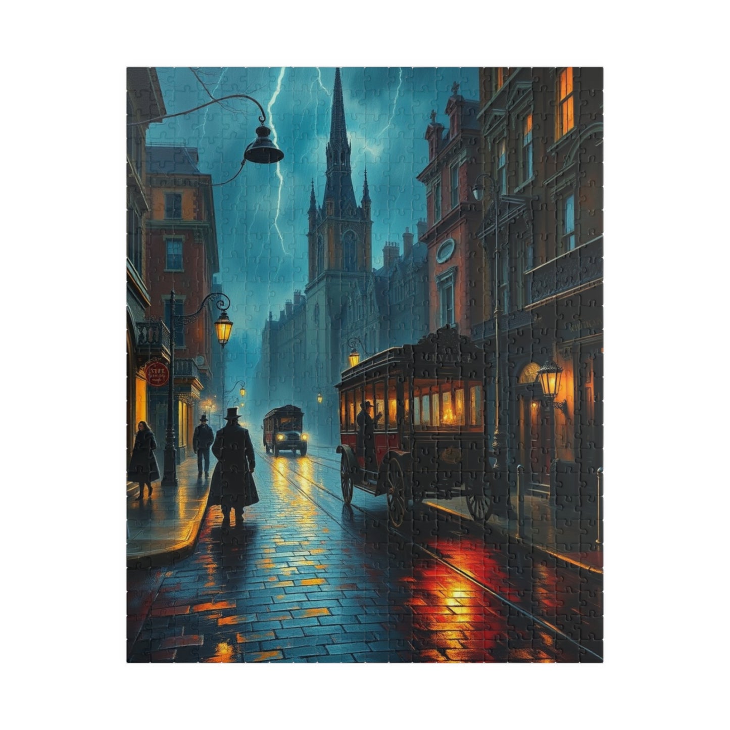 Gothic Victorian Street Jigsaw Puzzle (110-1014 Piece), Haunted Street with Gas Lamps, Rain, and Cloaked Shadows, Gift for Fans of Dark Art 520 pcs (Vertical) Puzzle The Puzzle Chest