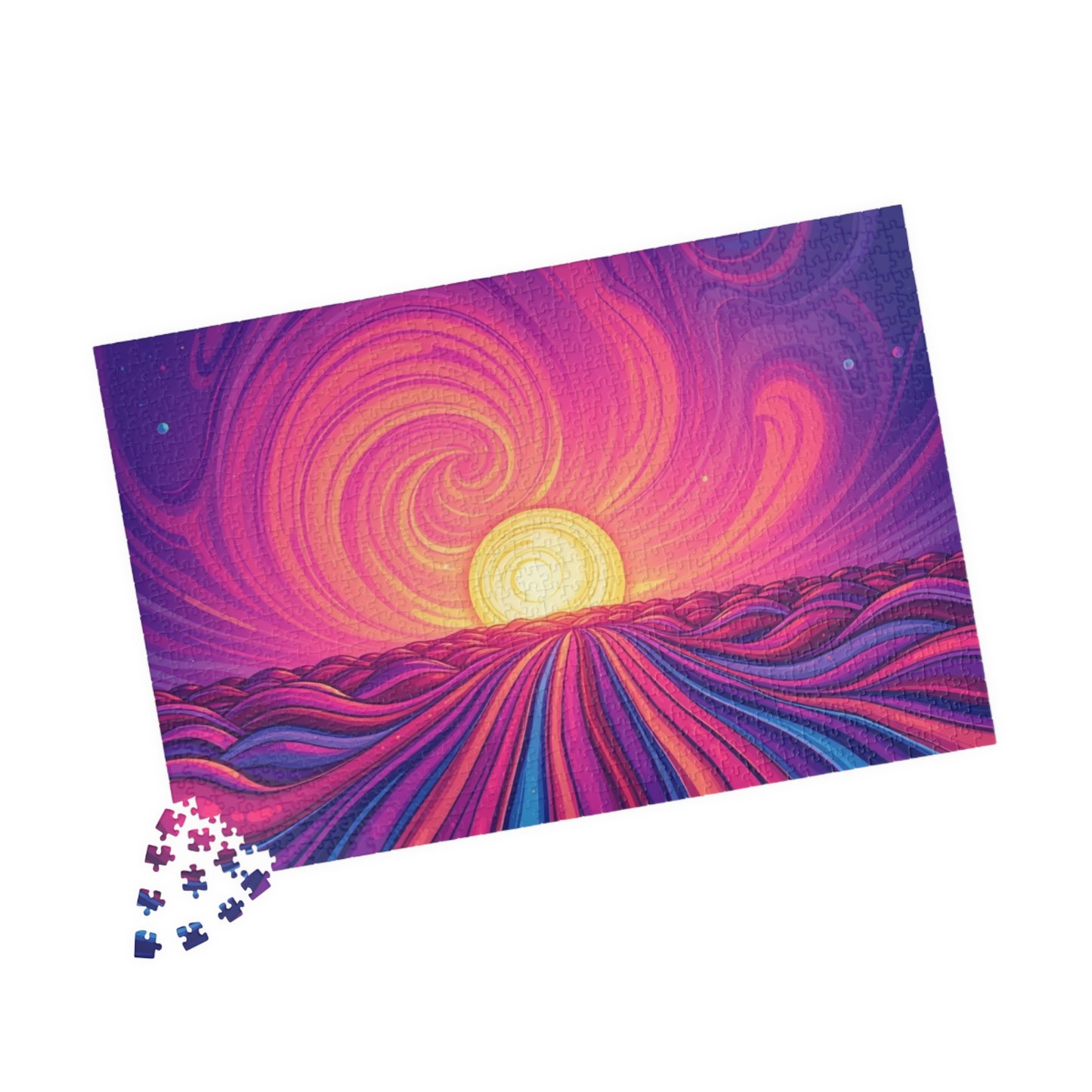 Abstract Sunrise Jigsaw Puzzle, Swirling Sun Illustration, Colorful Horizon for Puzzle Lovers Art Enthusiasts Hobbyists, Best Unique Gift Puzzle The Puzzle Chest