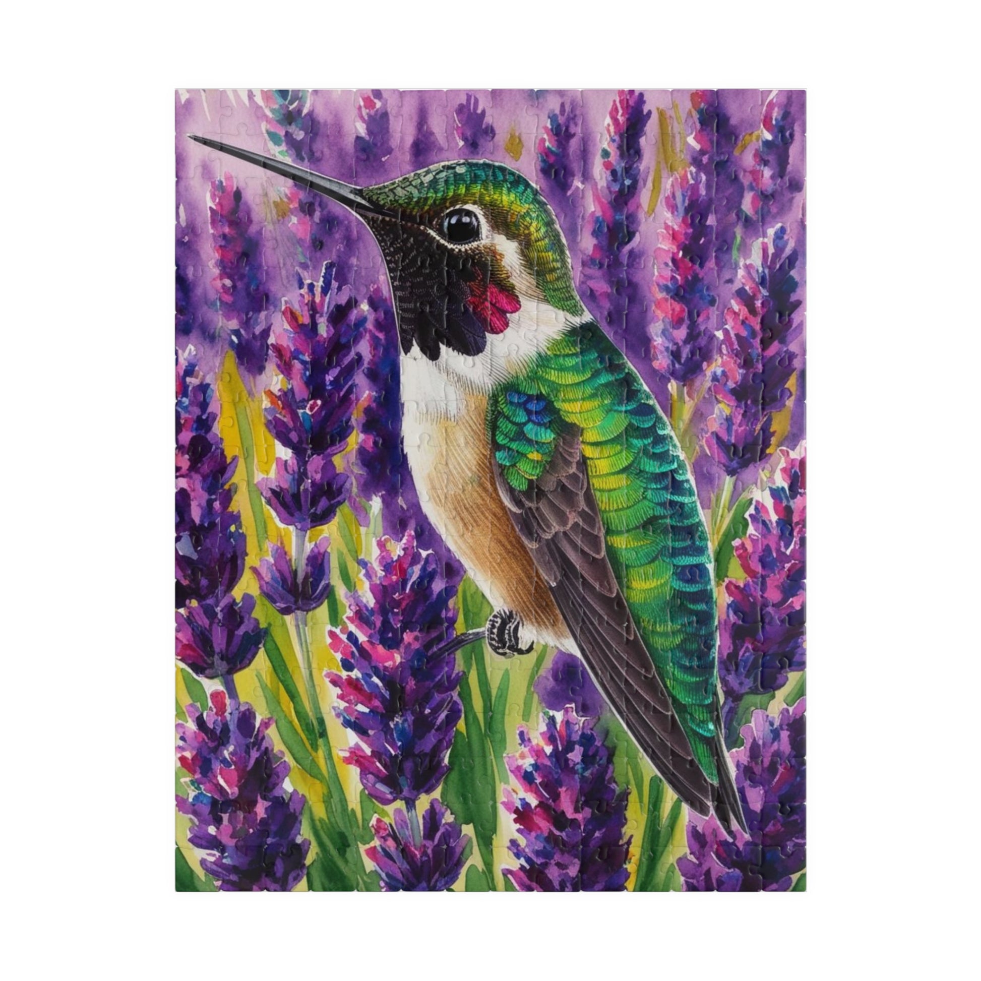 Bird and Flower Puzzle, Hummingbird Feathers and Lavender Field Jigsaw Game, Mind Challenge, Relaxation Activity for Animal Lover, Hobbyist 252 pcs (Vertical) Puzzle The Puzzle Chest