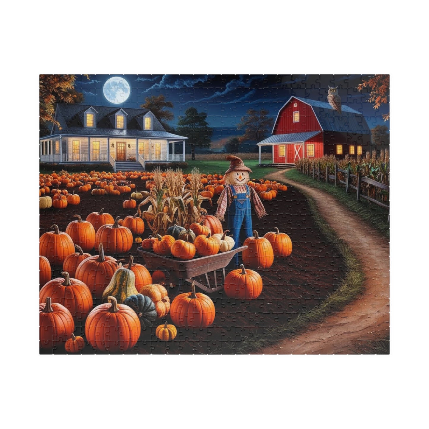 Harvest Pumpkin Scarecrow Puzzle | Fall Decor Puzzle | 110, 252, 520, 1014 Pieces | Family Fun | Autumn Activity, Halloween Puzzle, 520 pcs (Horizontal) Puzzle The Puzzle Chest