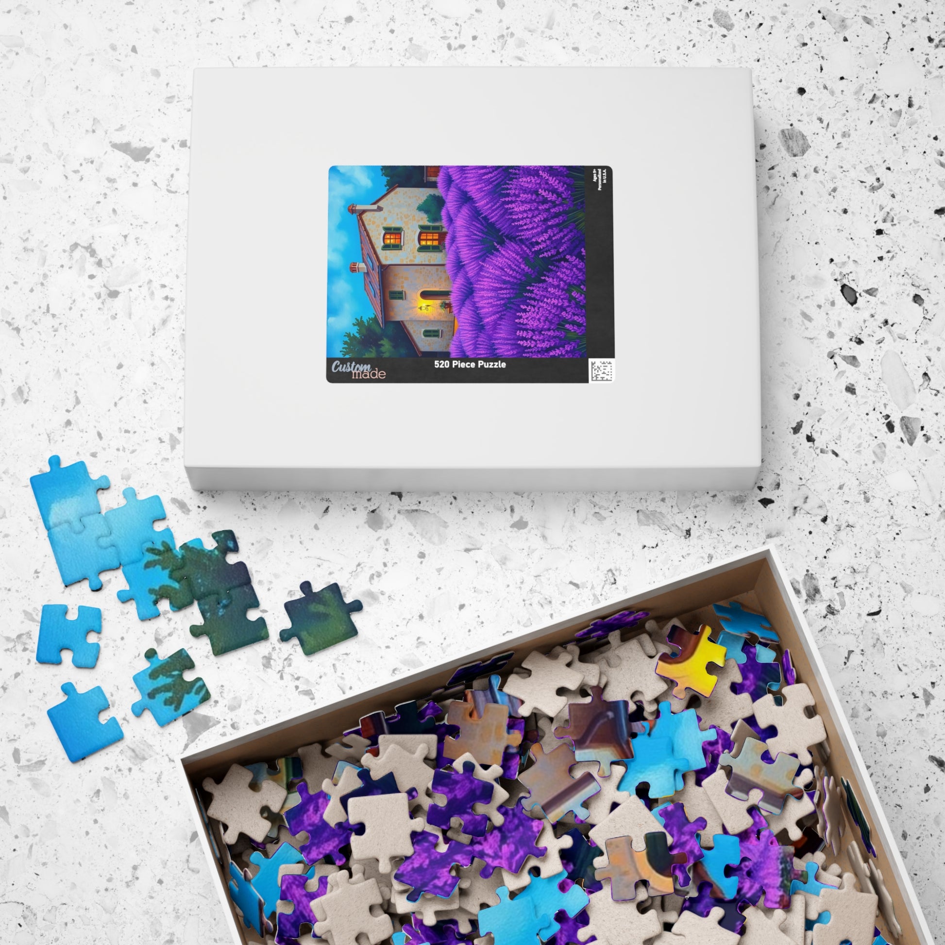 Puzzle, Bioluminescent Lavender Fields in Provence, France, 110/252/520/1014-Piece, Rustic Stone Farmhouse, Wooden Shutters, Vibrant Purple Puzzle The Puzzle Chest