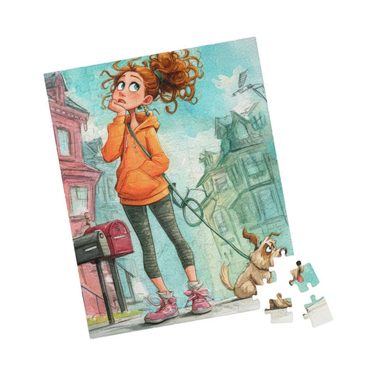 Cute Dog Walking Cartoon Puzzle for Adults - Puppy and Pet Owner Jigsaw, Watercolor Style 110 pcs (Vertical) Puzzle The Puzzle Chest