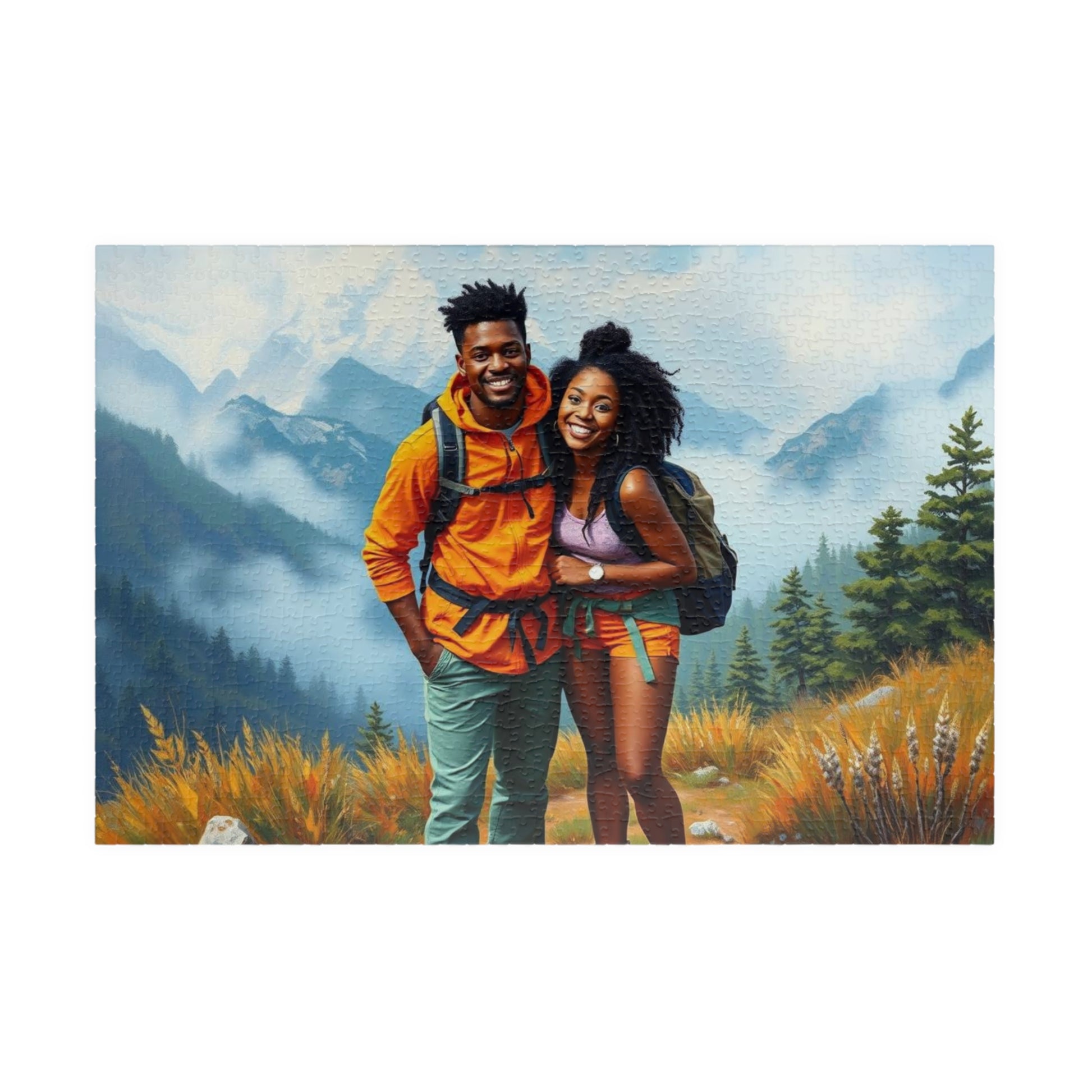 Black Couple Hiking Adventure Puzzle - Nature Lovers Delight Jigsaw, Family Game Night Fun, Afrocentric Gift for Friends, Outdoor Enthusiasts 1014 pcs (Horizontal) Puzzle The Puzzle Chest