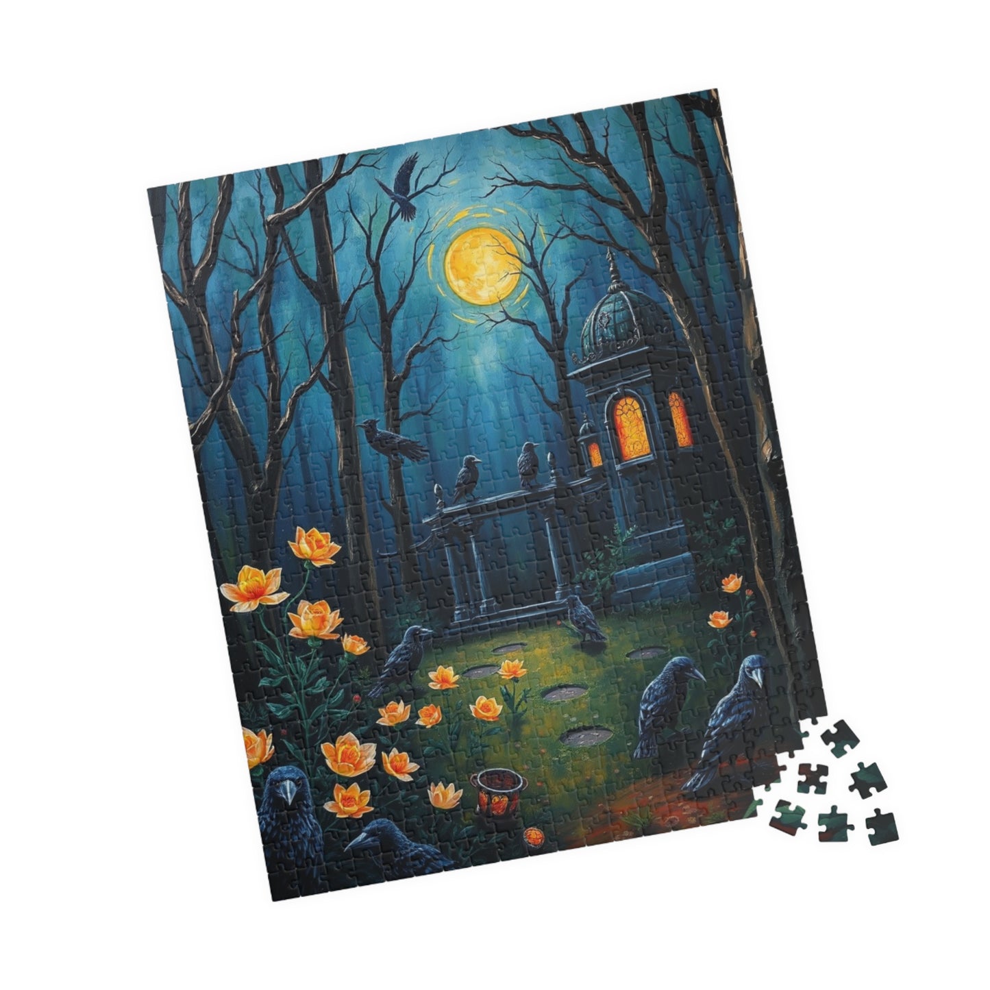 Mystical Graveyard Jigsaw Puzzle, Enchanting Black Raven Gothic Artwork, Gift for Halloween, Cozy Night Activity Solo Fun, Unique Art Puzzle Puzzle The Puzzle Chest