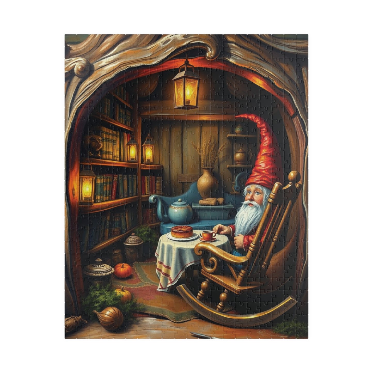 Gnome Home Inside Oak Trunk Jigsaw Puzzle, Fantasy Puzzle (110, 252, 520, 1014-Piece), Family Activity, Relaxing Hobby, Puzzle Lover Gift 520 pcs (Vertical) Puzzle The Puzzle Chest