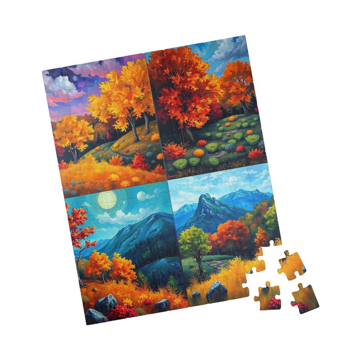 Fall Landscape Jigsaw Puzzle - 4-Quadrant Collage, 110 252 520 1014 Pieces, Autumn Scenery Game, Creative Activity, Family Fun, Gift Puzzle The Puzzle Chest