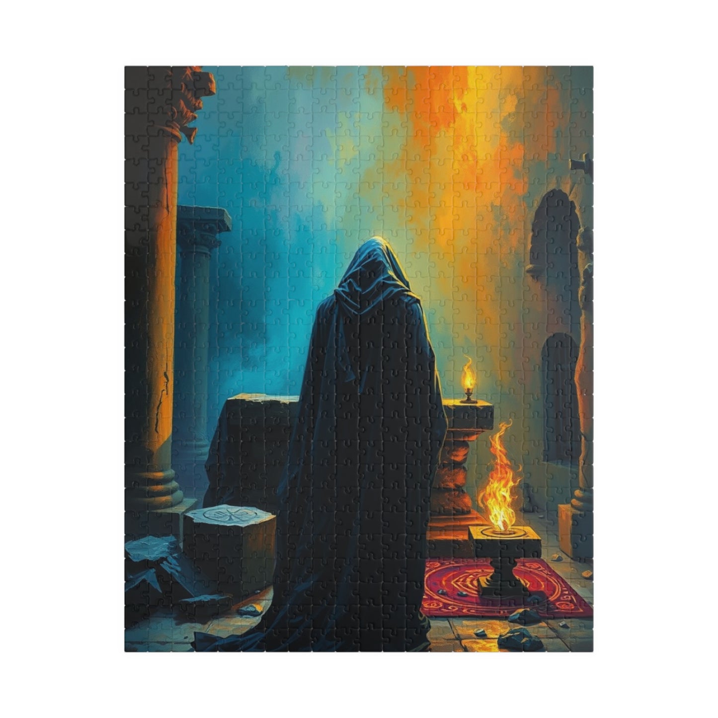 Gothic Jigsaw Puzzle, Dark Shadowy Cloaked Figure Altar Ruined Temple Torchlight Theme, 110 252 520 1014-piece, Wall Art Decor, Lore Gift 520 pcs (Vertical) Puzzle The Puzzle Chest