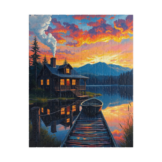 Serene Cabin Sunset Puzzle, Nature Jigsaw for Family Game Night, Gift for Nature Lovers, Cozy Decor Activity, Mindfulness 252 pcs (Vertical) Puzzle The Puzzle Chest