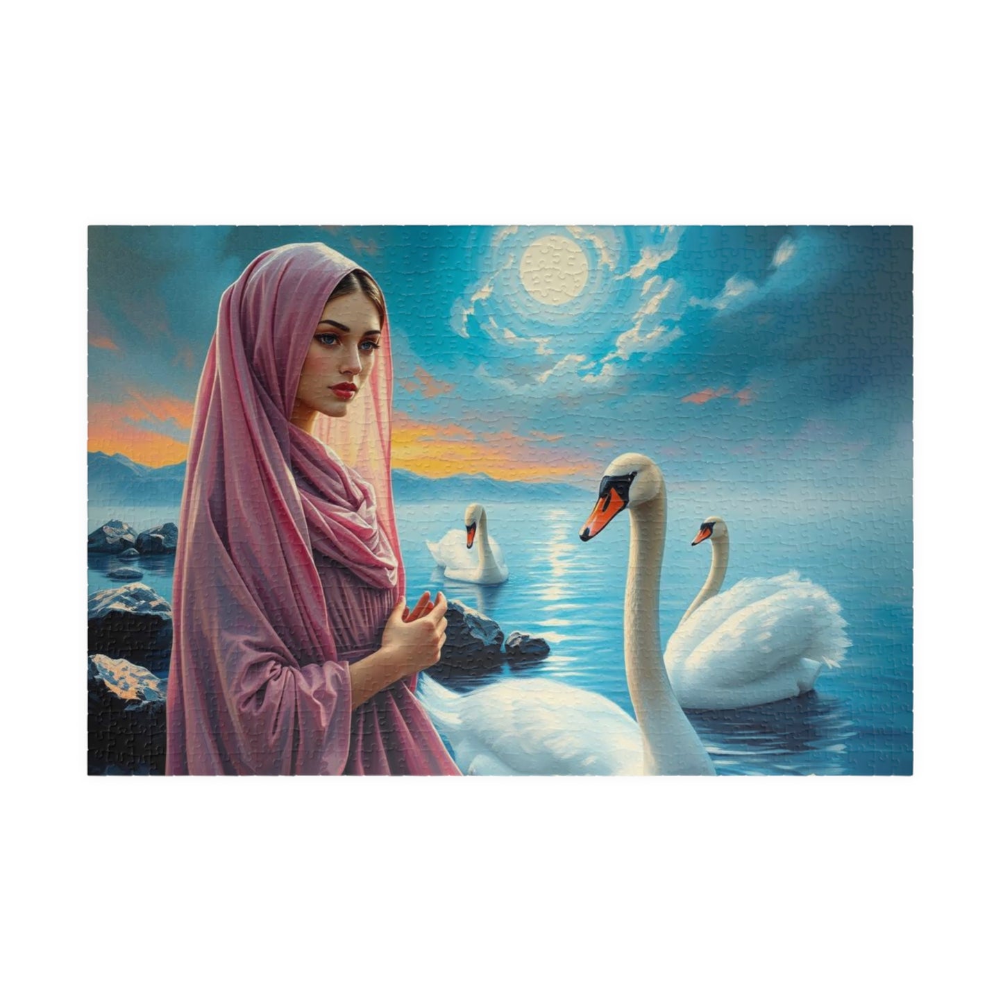 Echo of Avalon Jigsaw Puzzle, Mystic Lake with Swans Veiled Women, Dark Fantasy Puzzle, Gothic Puzzle Gift for Art Lover, Solo Fun, Game Night 1014 pcs (Horizontal) Puzzle The Puzzle Chest