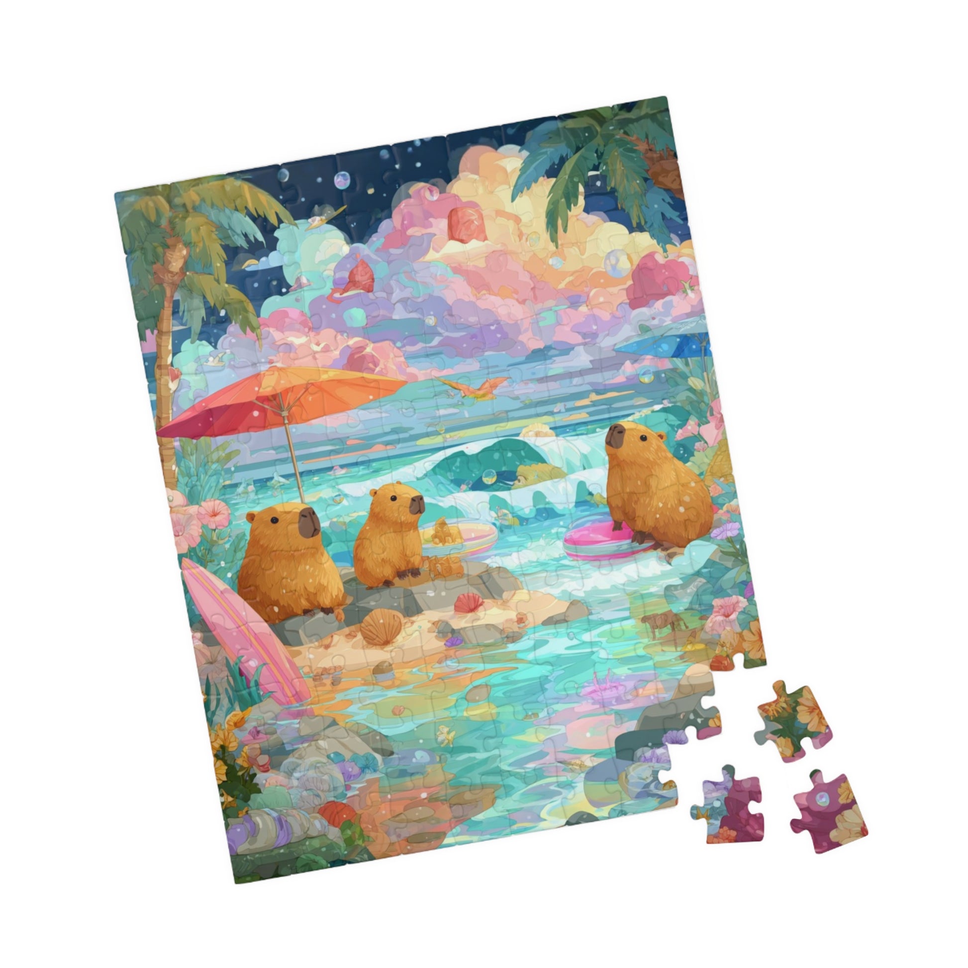 Beach Day Capybaras Puzzle, Tropical Paradise Beach Scene Animal Jigsaw Game 110 pcs (Vertical) Puzzle The Puzzle Chest