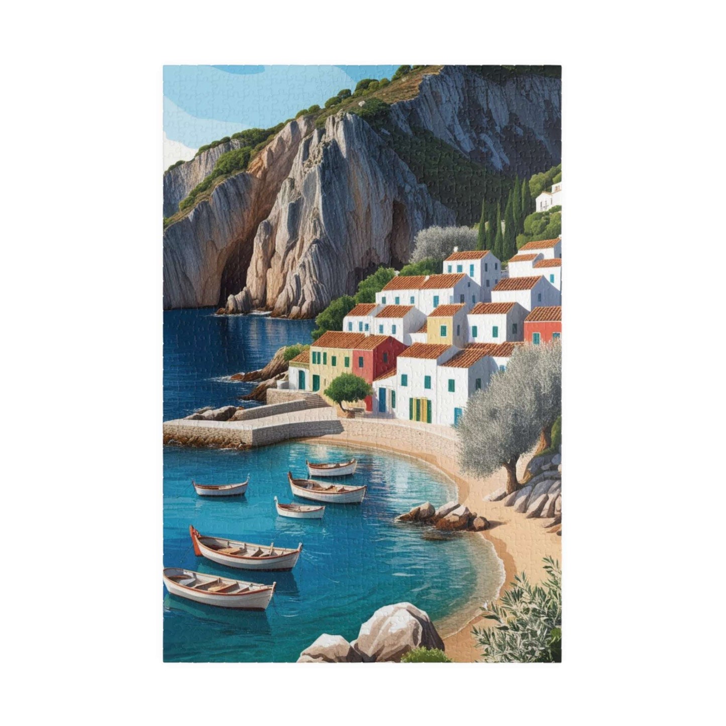 Mediterranean Fishing Village Landscape Jigsaw Puzzle - Scenic Seaside Ocean View 1014 pcs (Vertical) Puzzle The Puzzle Chest