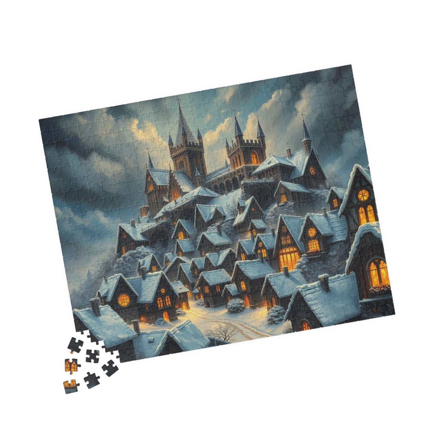 Gothic Hearths Winter Village Jigsaw Puzzle, Gothic Art Print of Enchanting Winter Castle, Puzzle Lover Gift for Dark Fantasy Enthusiasts Puzzle The Puzzle Chest