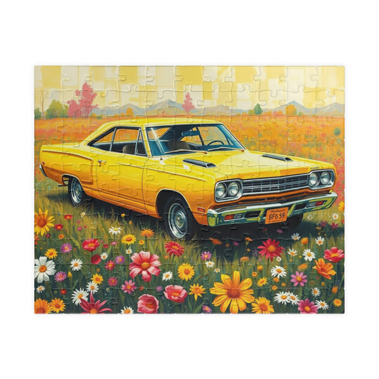 Vintage Car Puzzle Classic Yellow 1969 Road Runner, Nostalgic Auto Jigsaw Game 110 pcs (Horizontal) Puzzle The Puzzle Chest