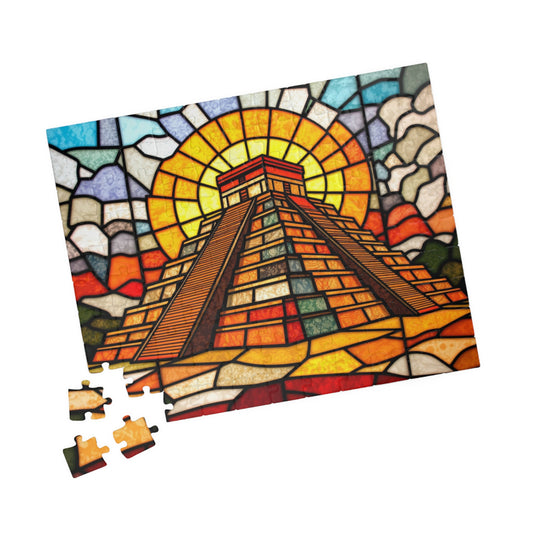Chichen Itza Pyramid Jigsaw Puzzle, Stained Glass Inspired Historic Mayan Famous Landmark, Frameable Art Travel Enthusiast Gift 110 pcs (Horizontal) Puzzle The Puzzle Chest