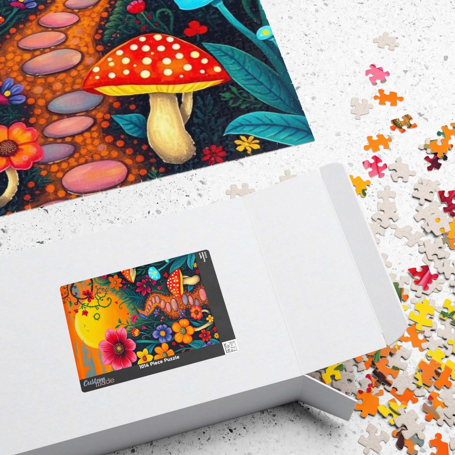 Jigsaw Puzzle, Whimsical Botanical Garden 110, 252, 520, 1014-piece - Flowers, Vines, Mushrooms, Sunset Background, Fantasy Puzzle Puzzle The Puzzle Chest
