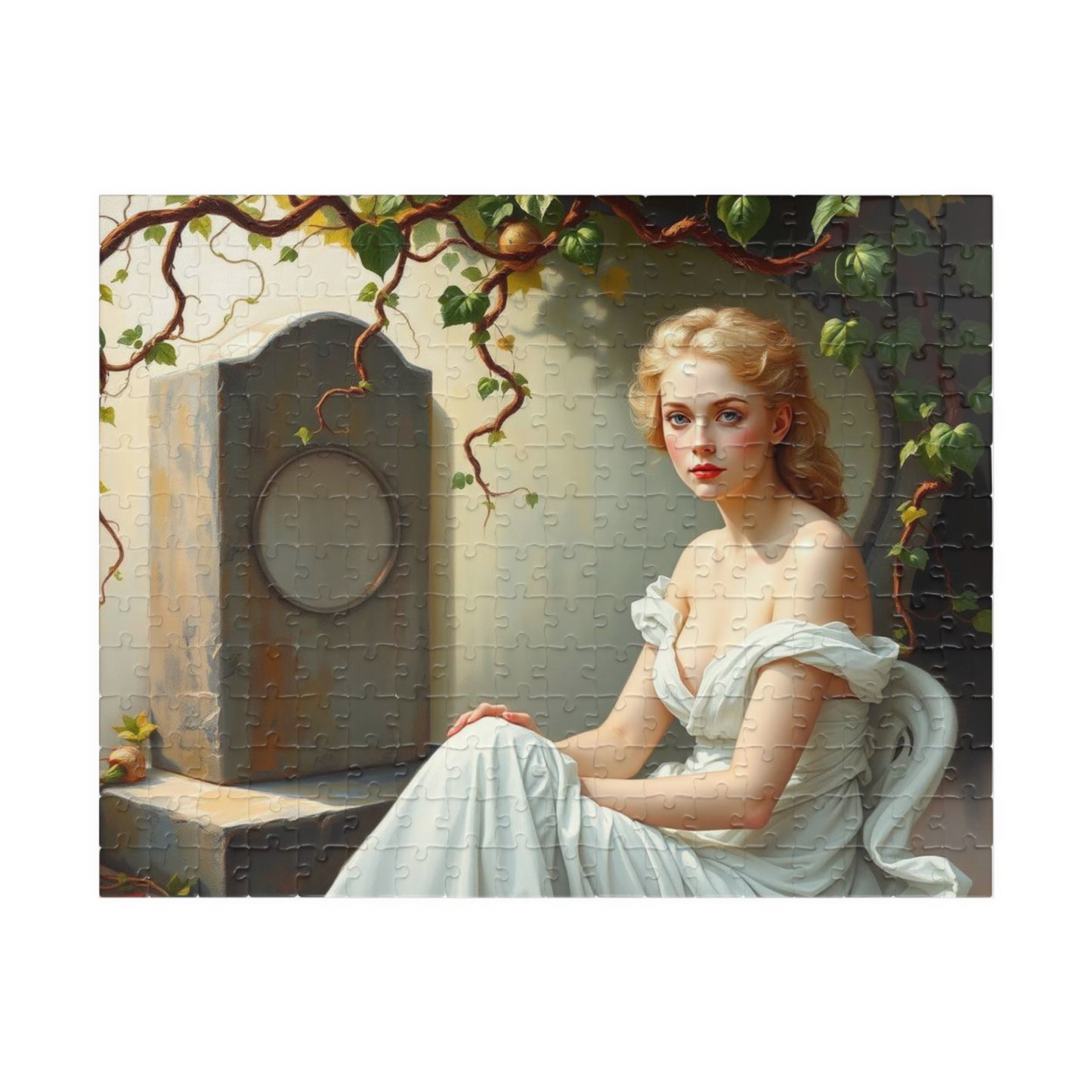 Mourner's Vigil Gothic Jigsaw Puzzle - Woman at Cemetery, Gothic Art Print, Dark Romantic Fantasy Gift for Art Lovers and Puzzle Collectors 252 pcs (Horizontal) Puzzle The Puzzle Chest