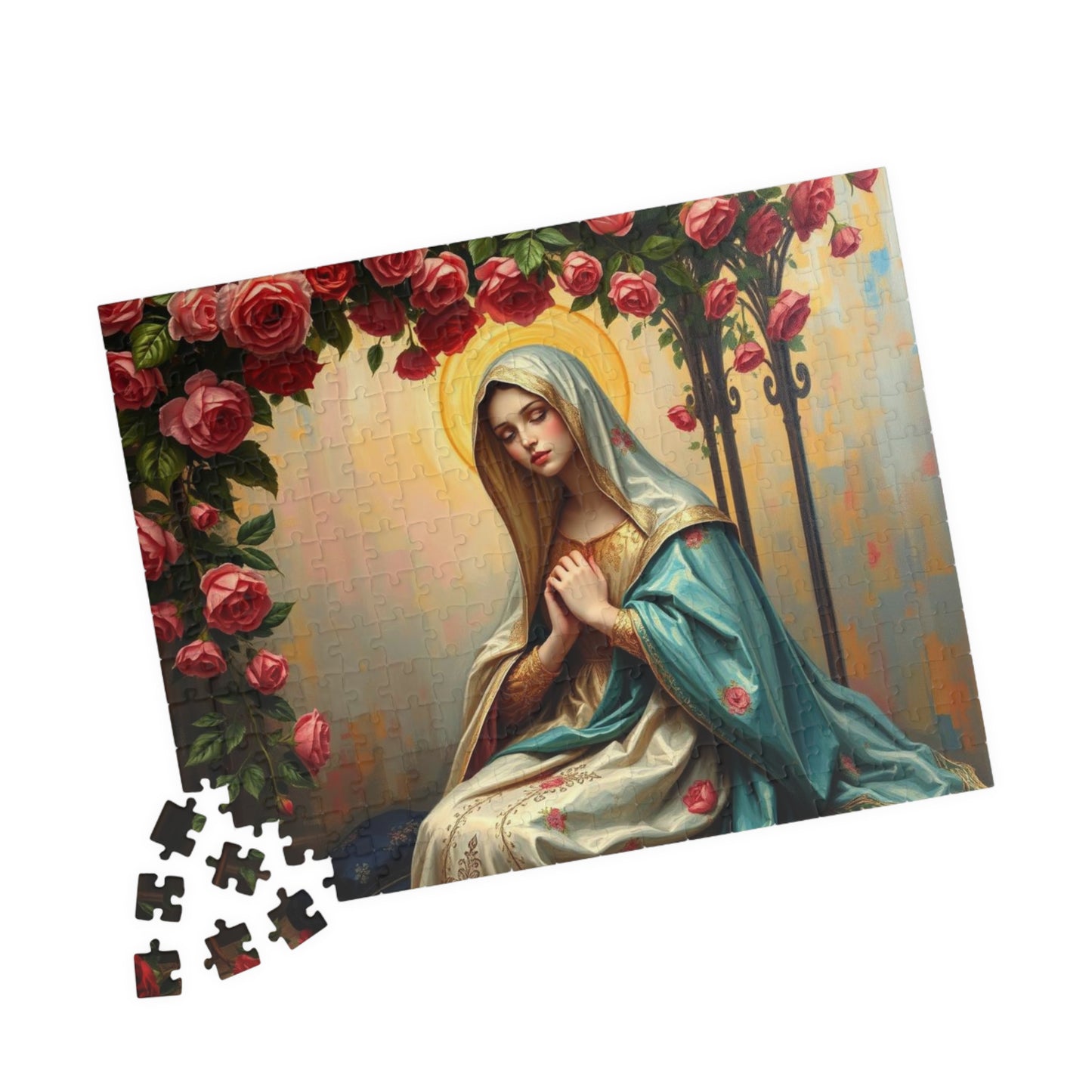 Floral Virgin Mary Jigsaw Puzzle - 110/252/520/1014 pieces, Art Puzzle, Religious Gift, Home Decor, Family Activity, Gift for Holidays Puzzle The Puzzle Chest