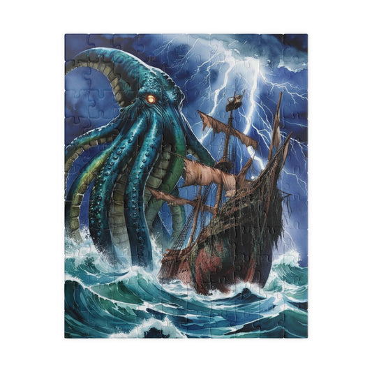 Kraken Puzzle, Mythical Creature Colossal Sea Monster Jigsaw, Pirate Ship Stormy Ocean Theme Tabletop Game for Adult Entertainment, Hobby 110 pcs (Vertical) Puzzle The Puzzle Chest