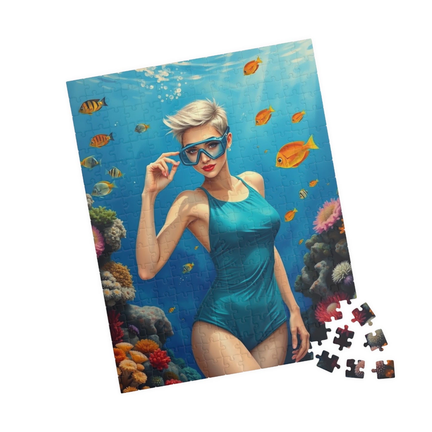 Puzzle, Woman Snorkeling on Coral Reef, Jigsaw Game for Adults, 110/252/520/1014-piece, Relaxing Activity, Mindfulness Gift, Ocean Scene Puzzle The Puzzle Chest