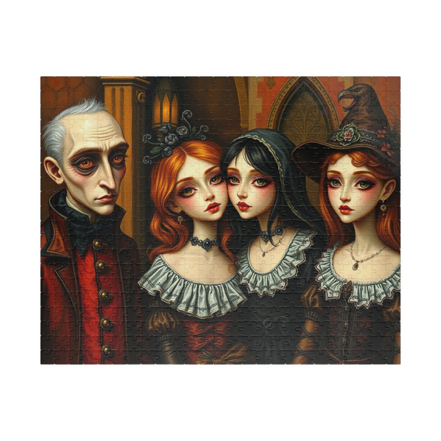 Gothic Art Jigsaw Puzzle, Mysterious Family Dark Art Theme, Perfect for Halloween, Cozy Nights, Family or Solo Fun, Puzzle Enthusiast Gift 520 pcs (Horizontal) Puzzle The Puzzle Chest