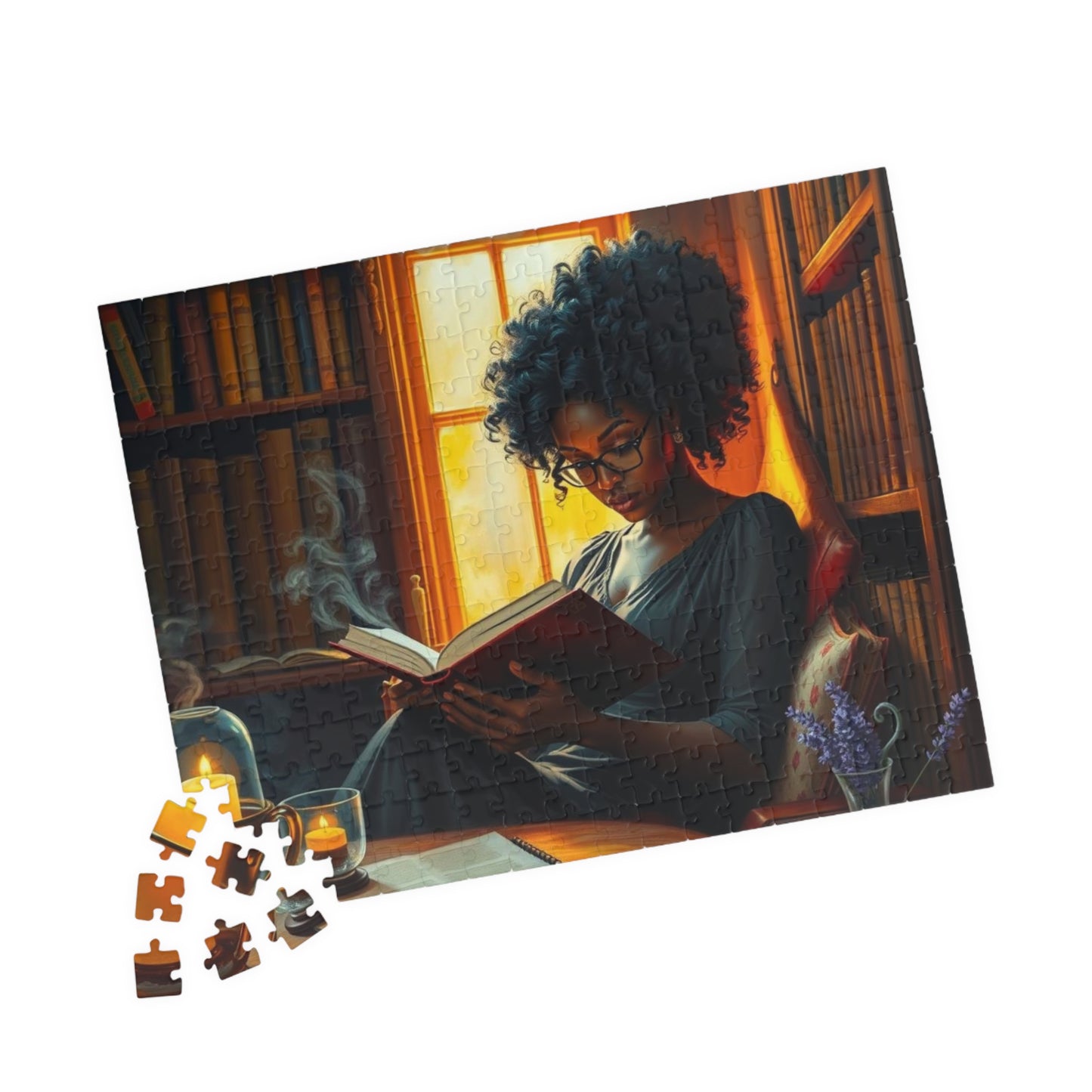 Cozy Reading Jigsaw Puzzle - Black Woman Art Lover Gift for Friend Holiday Birthday, Home Entertainment for Family or Solo Fun Puzzle The Puzzle Chest