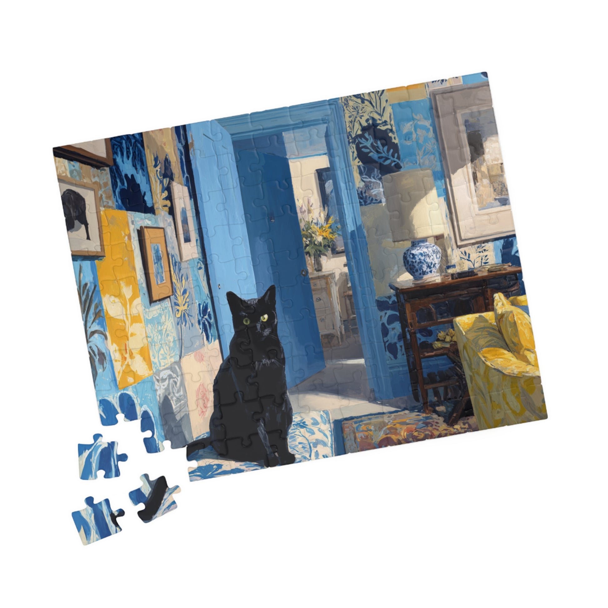 Cat in the Blue Room – Vibrant Fauvist Interior Jigsaw Puzzle, Animal Theme Artistic Cat Puzzle, Matisse-Inspired 110 pcs (Horizontal) Puzzle The Puzzle Chest