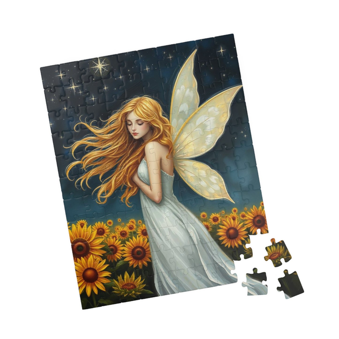 Starry Night Fairy Jigsaw Puzzle - Sunflower Field Under Moonlight Sky 110-1014-Pieces Ideal for Gifts, Family Fun, Cozy Nights, Home Decor