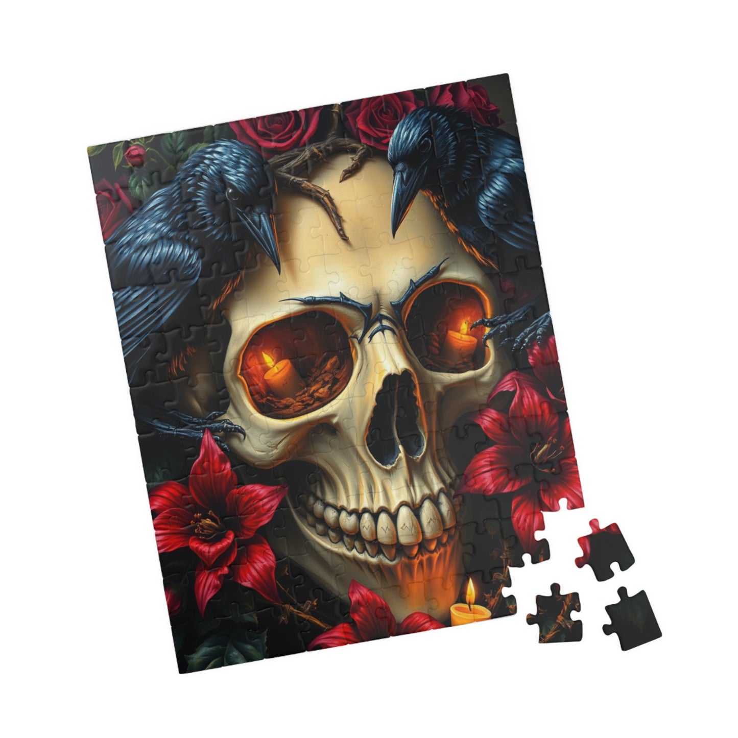 Skull and Roses Puzzle, Dark Floral Gothic Art Adult Jigsaw Game, Puzzle Gifts for Halloween, Mindfulness Solo Fun Puzzle The Puzzle Chest