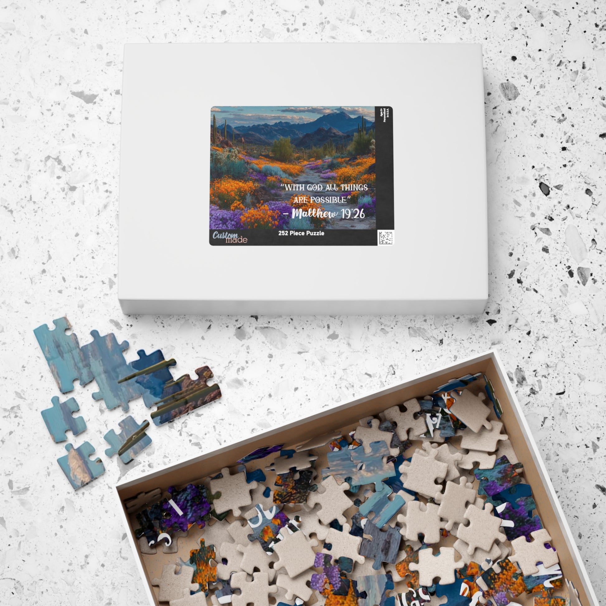 Blooming Desert Jigsaw Puzzle, Inspirational Puzzle Featuring Matthew 19:26 Puzzle The Puzzle Chest
