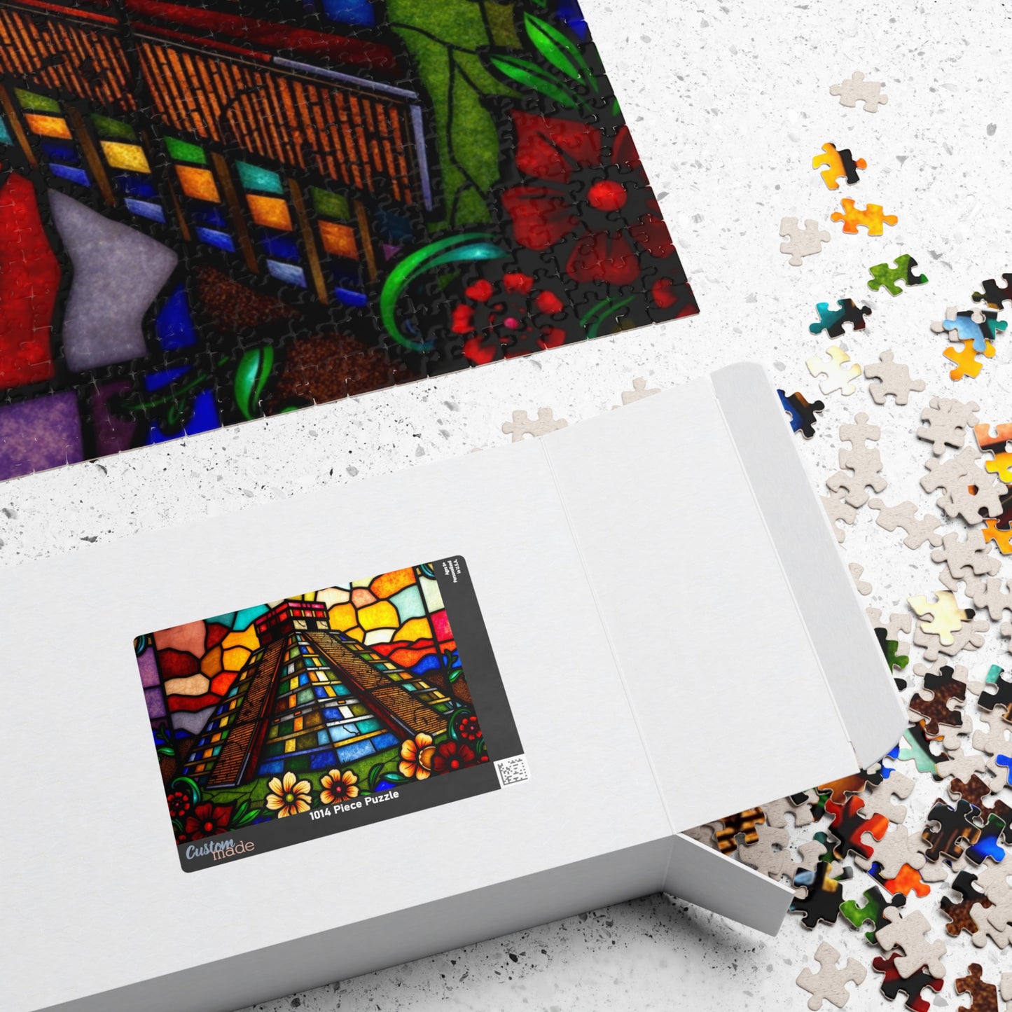 Stained Glass Chichen Itza Pyramid Jigsaw Puzzle, Historic Mayan Famous Landmark, Travel-Inspired Frameable Art Giftable Puzzle Puzzle The Puzzle Chest