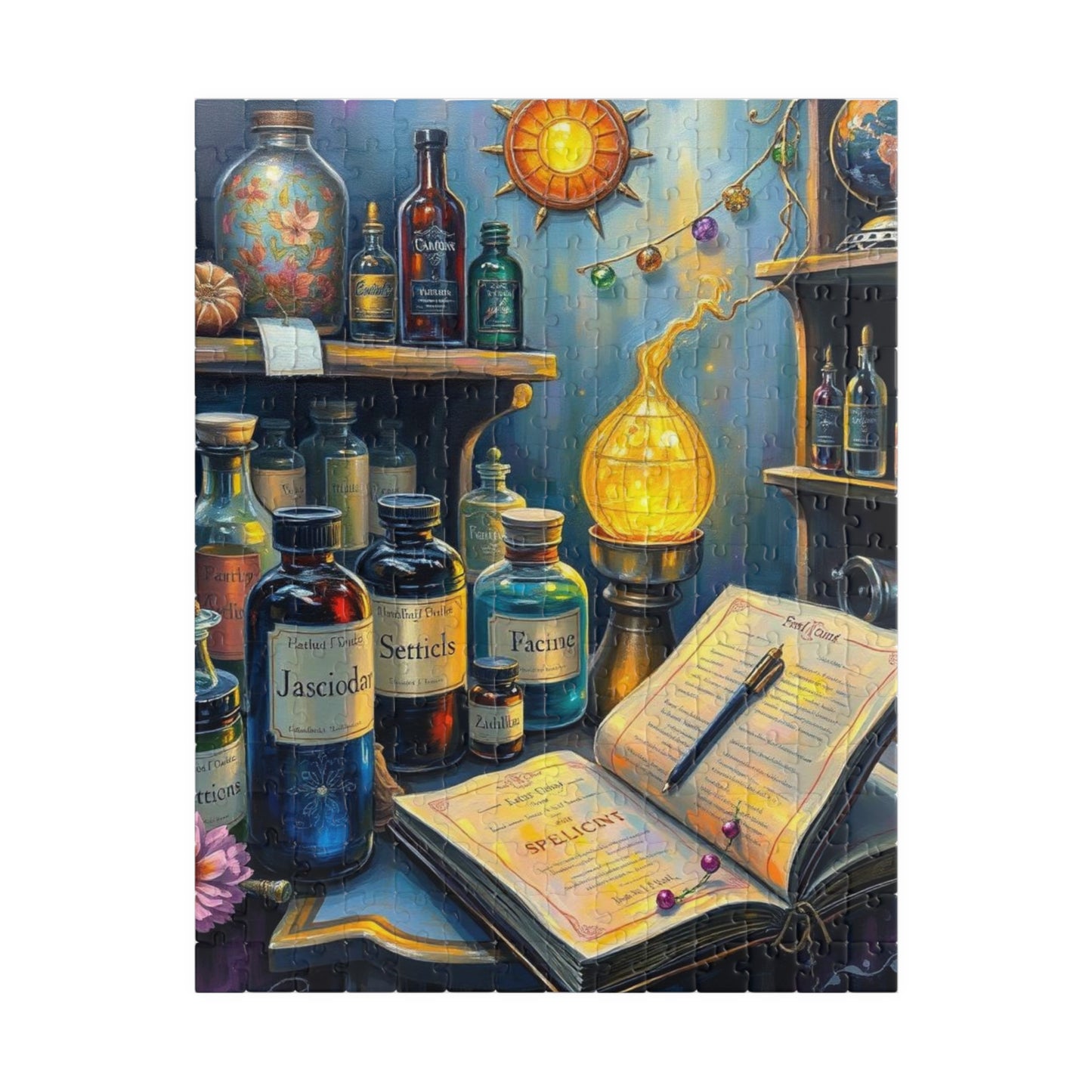 Enchanting Potion Store Jigsaw Puzzle - 110, 252, 520 pcs, Halloween Family Activity, Gothic Gift for Puzzle Lovers, Fantasy Art Enthusiasts