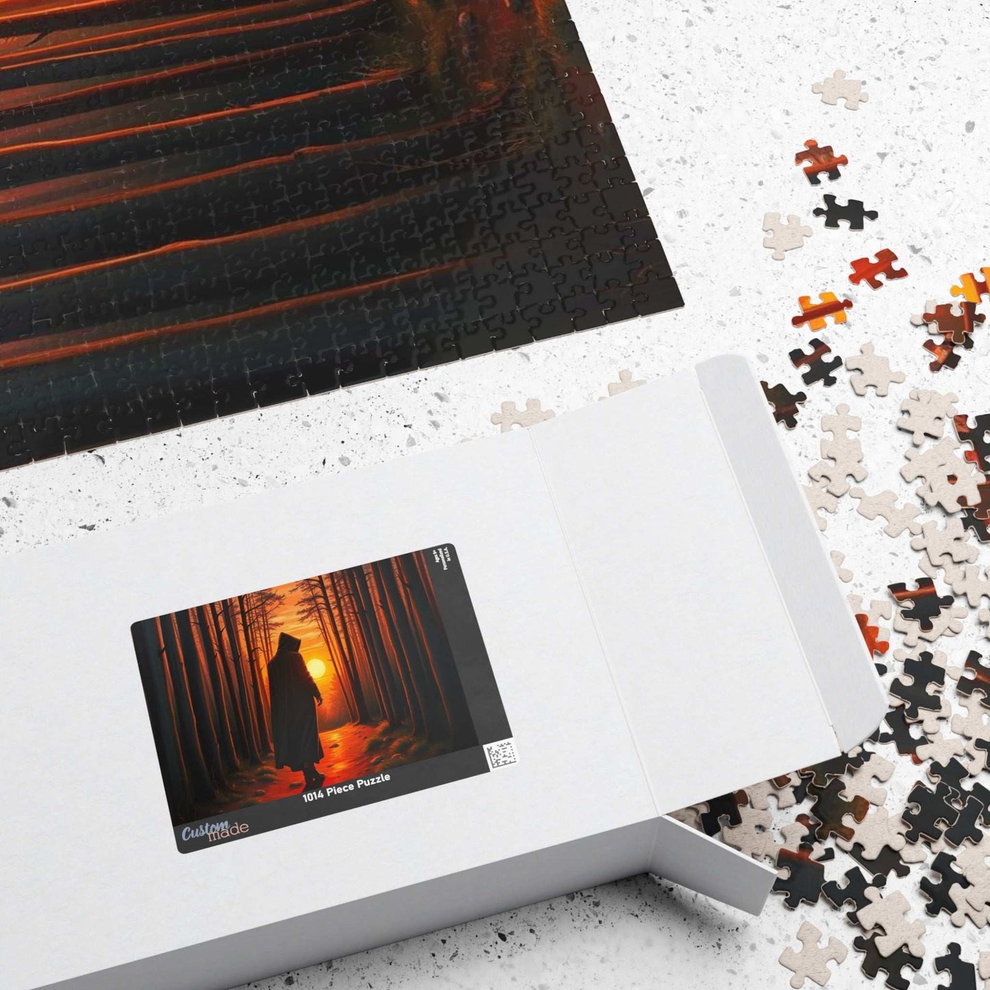 The Silent Passage Jigsaw Puzzle - Cloaked Figure Hollow Grove Eerie Sunset, Gothic Puzzle, Moody Landscape Puzzle, Dark Fantasy Art Puzzle Puzzle The Puzzle Chest