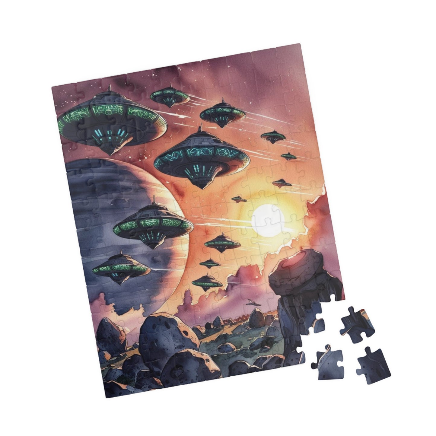 Space Fleet Puzzle, Alien Spaceship Jigsaw Game, Ringed Planet Asteroid Field Puzzle 110-1014 Piece, Sci-Fi Gift, Space Lover, Fun Hobby Puzzle The Puzzle Chest