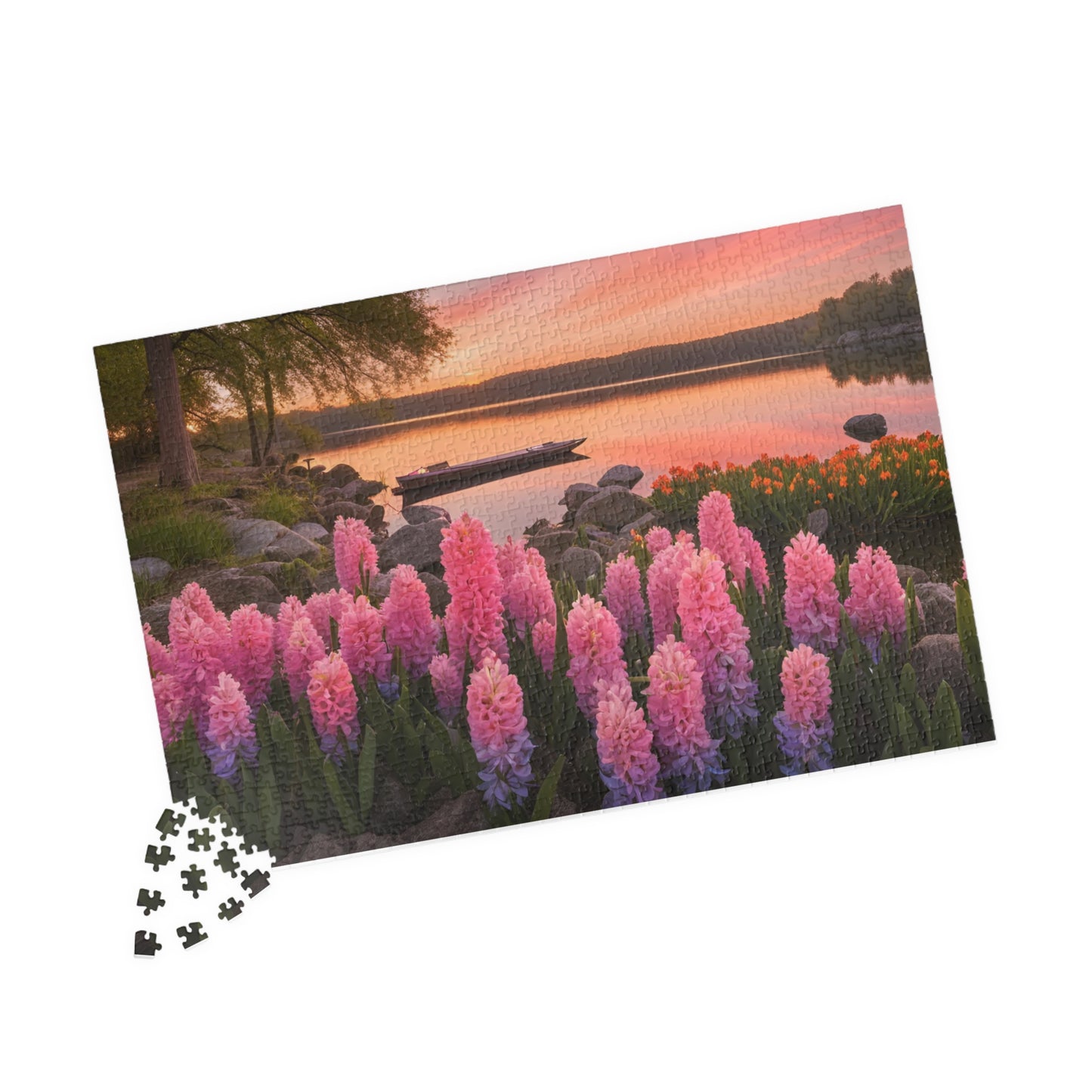 Puzzle - Lakeside Sunset Hyacinths, 110, 252, 520, 1014-piece, Jigsaw Game, Relaxing Hobby, Nature Scene, Mindfulness Activity, Floral Puzzle The Puzzle Chest